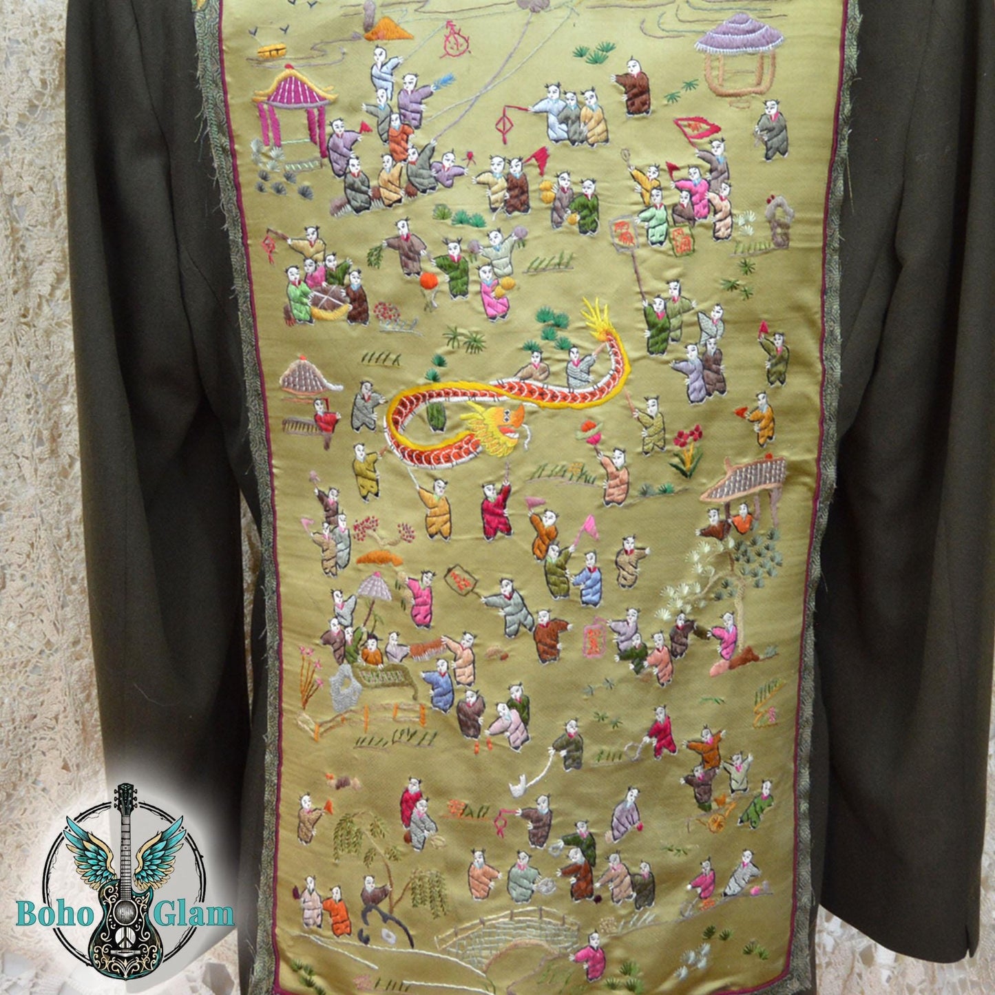 Upcycled Asian Tapestry Blazer, Embroidered Boho Statement Jacket, Wearable Art