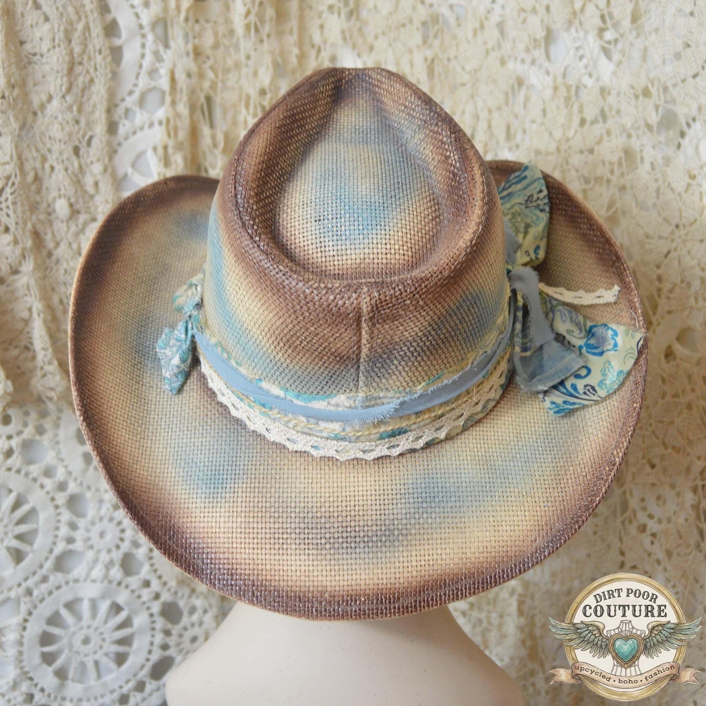 Distressed Boho Cowgirl Hat, One of a Kind Western Hat, Vintage Sari Silk Hat, Cottagecore Cowboy Hat, Artisan Hat, Lillian