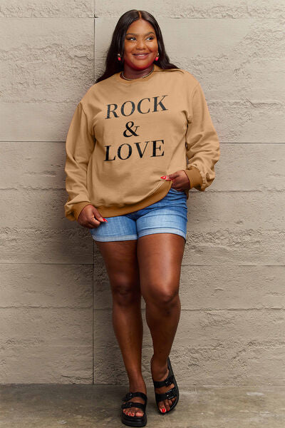 Simply Love Full Size ROCK & LOVE Round Neck Sweatshirt