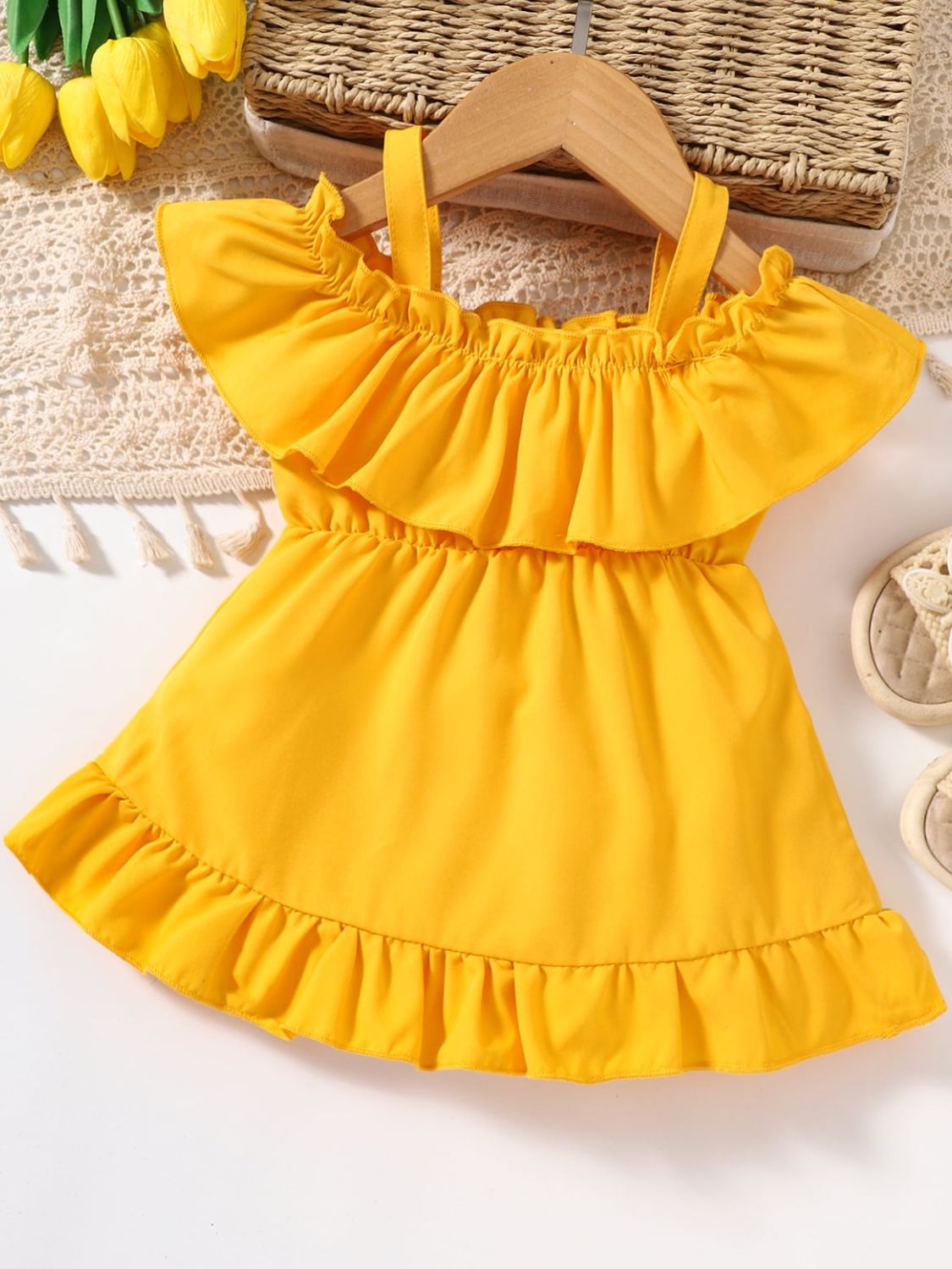 Baby Girl Frill Trim Ruffle Hem Dress Boho Glam