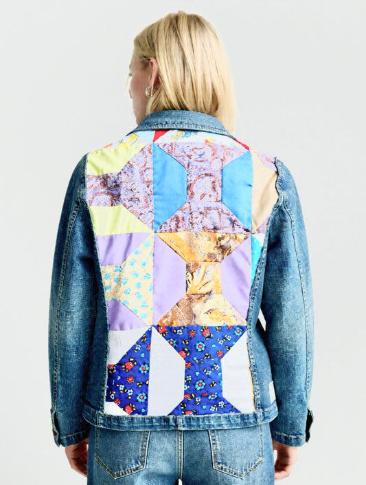 Vintage Quilt Patchwork Upcycled Denim Blazer – Size 10