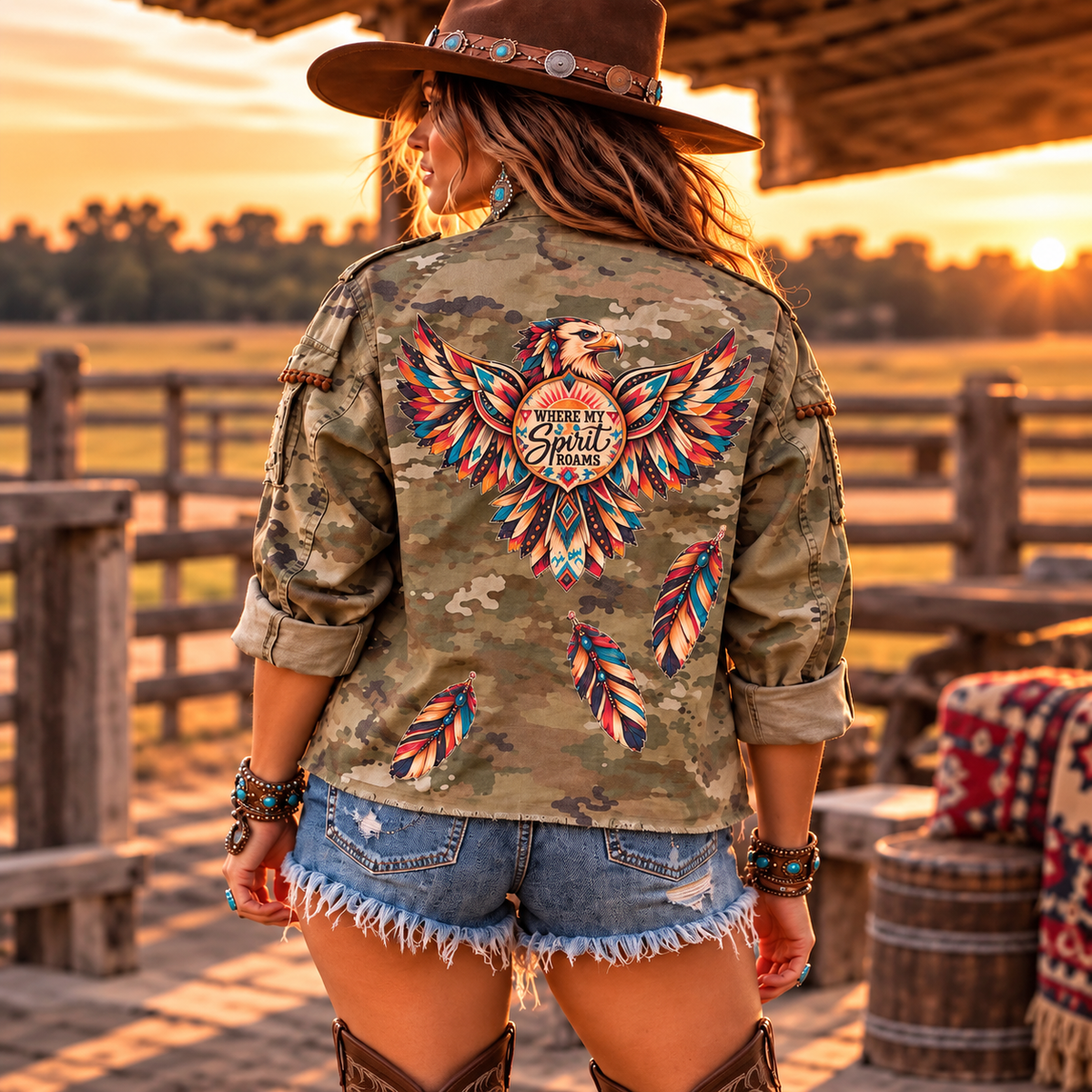 Upcycled Western Jacket | Boho Cowgirl Jacket | Boho Glam| Patched Camo
