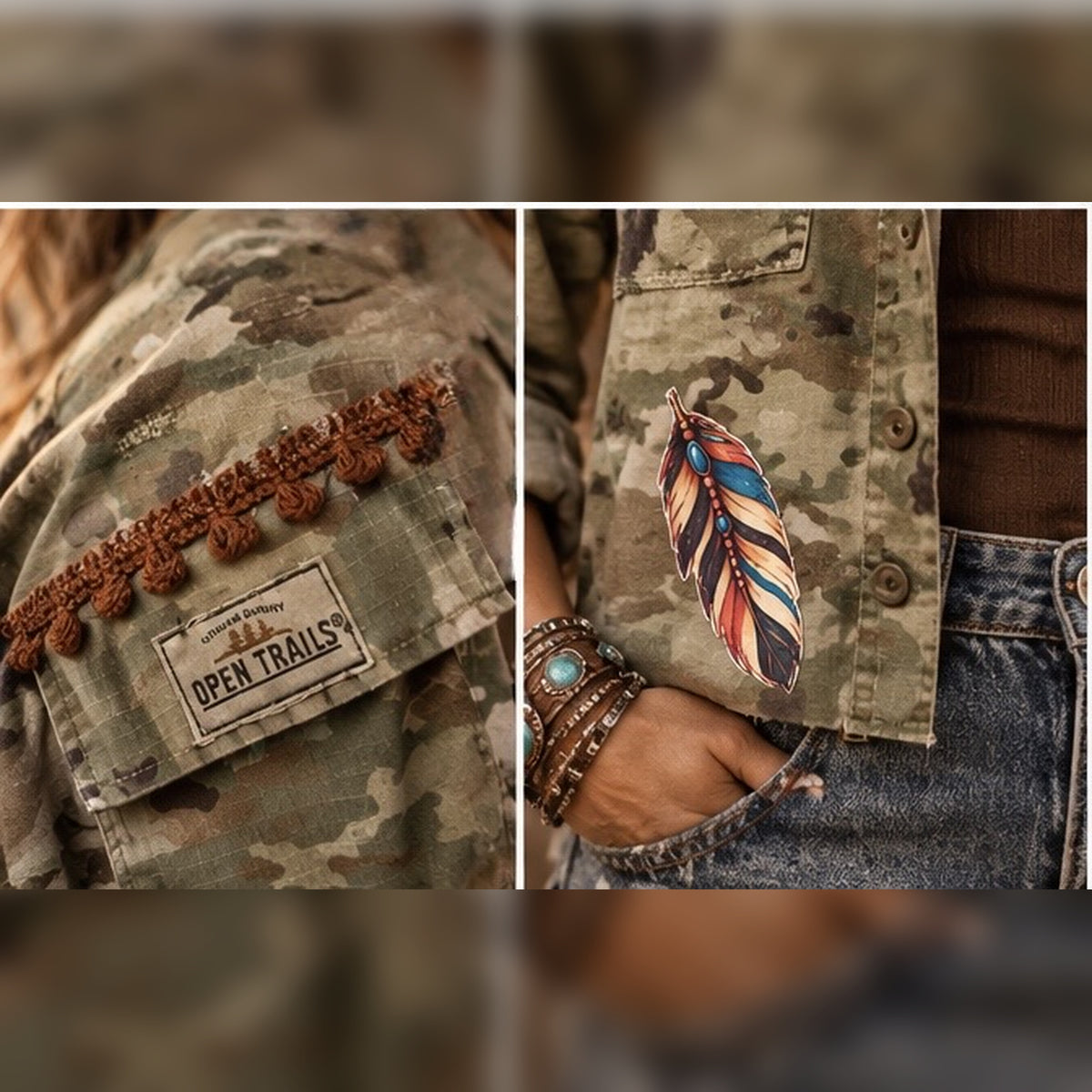Upcycled Western Jacket | Boho Cowgirl Jacket | Boho Glam| Patched Camo