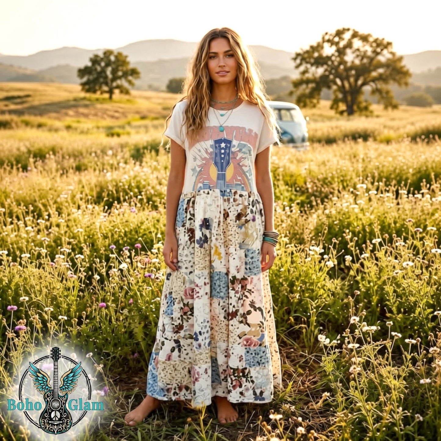Nashville Patchwork Tee Shirt Dress Upcycled OOAK