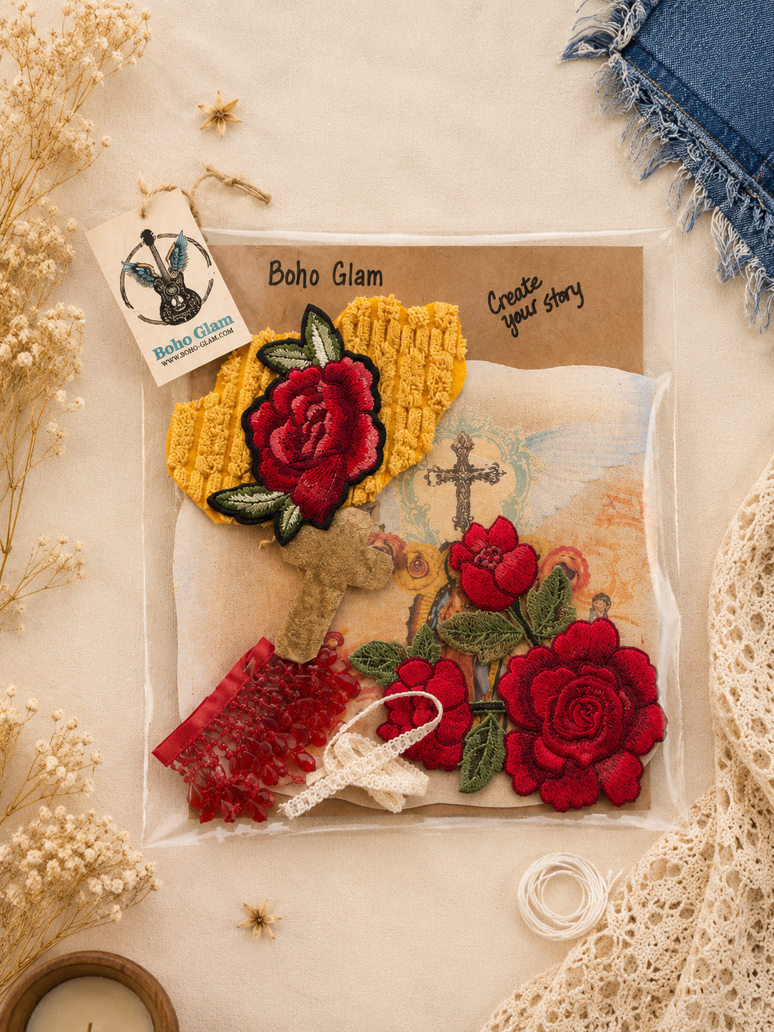 Sacred Rose #004-RB Premium DIY Western Patch & Upcycling Kit