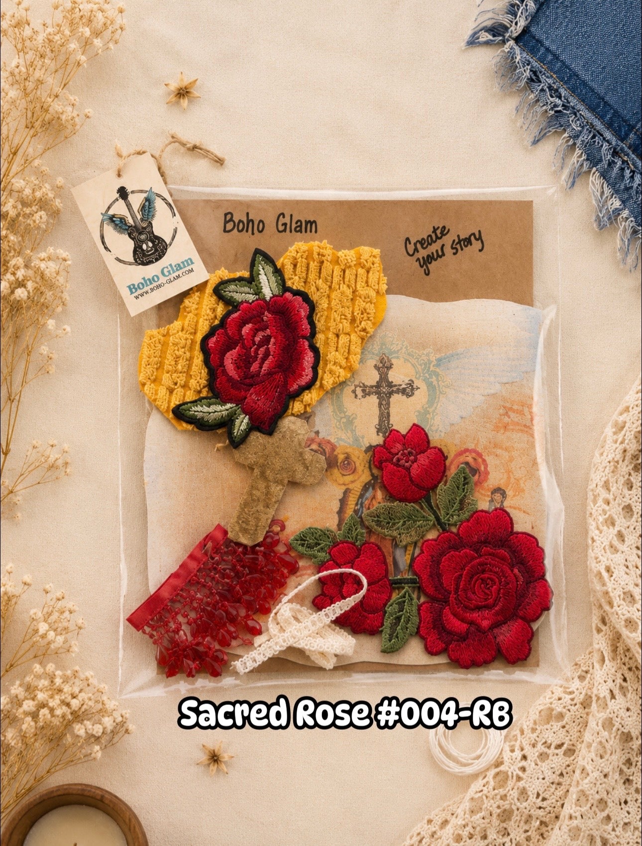 Sacred Rose #004-RB Premium DIY Western Patch & Upcycling Kit