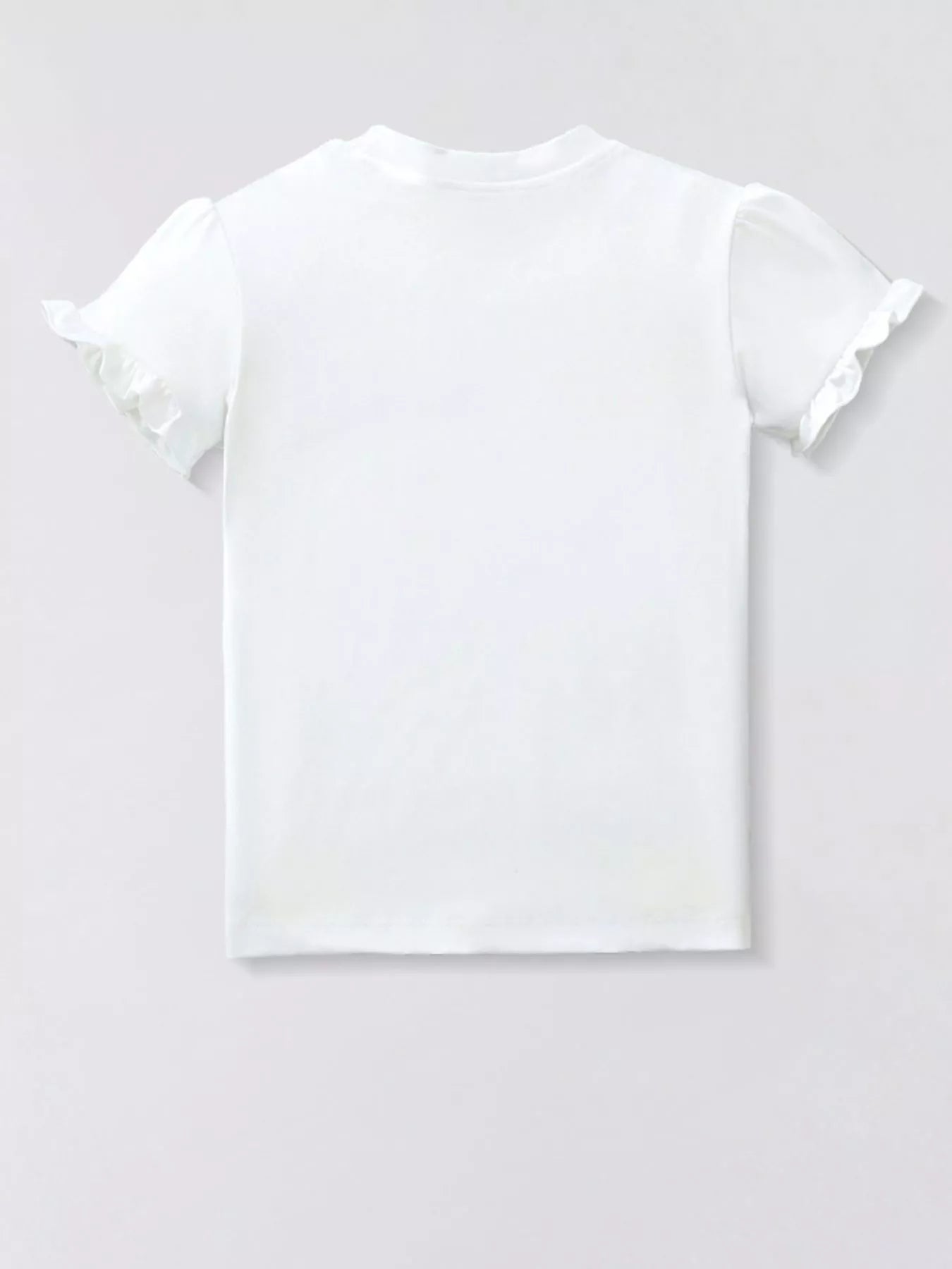 White t-shirt with ruffled sleeves on a light gray background