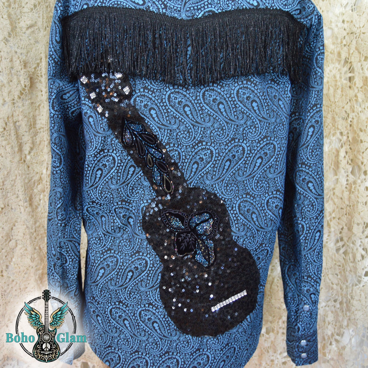Vintage Paisley Pearl Snap - Blue Rhythm Guitar OOAK