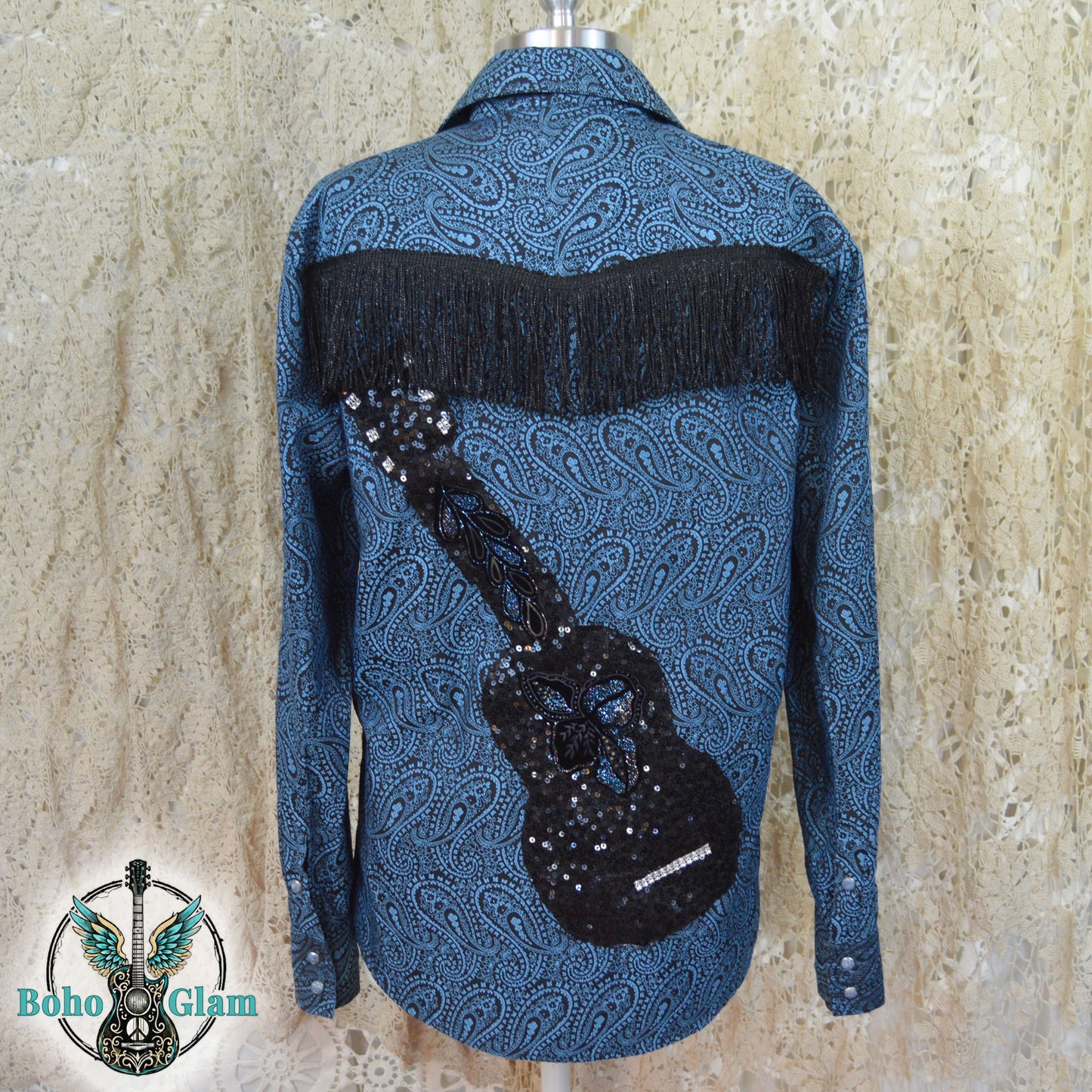 Vintage Paisley Pearl Snap - Blue Rhythm Guitar OOAK