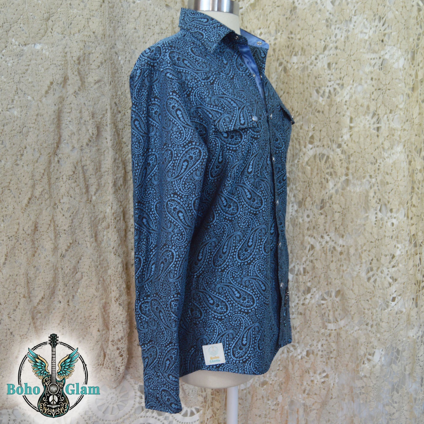 Vintage Paisley Pearl Snap - Blue Rhythm Guitar OOAK