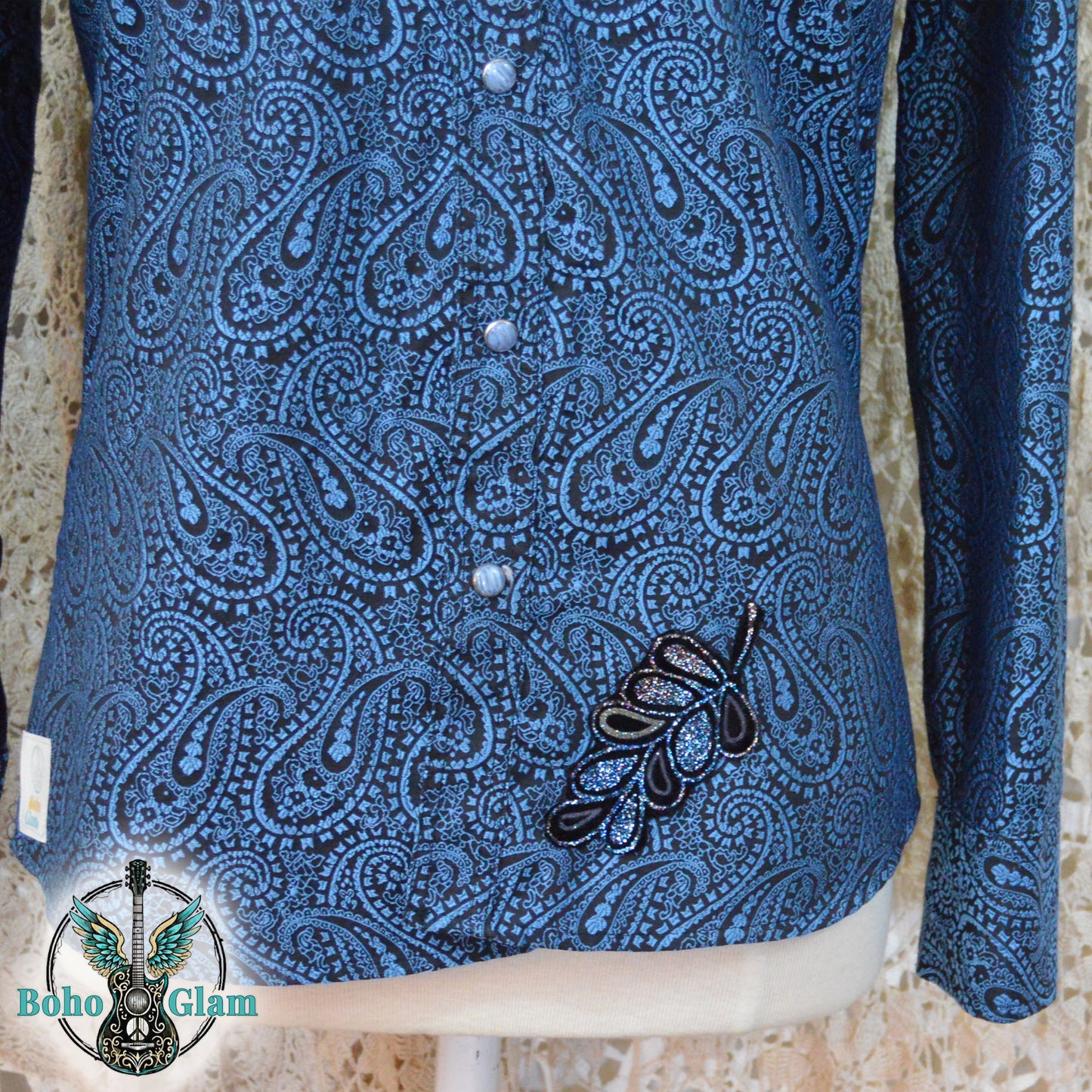 Vintage Paisley Pearl Snap - Blue Rhythm Guitar OOAK