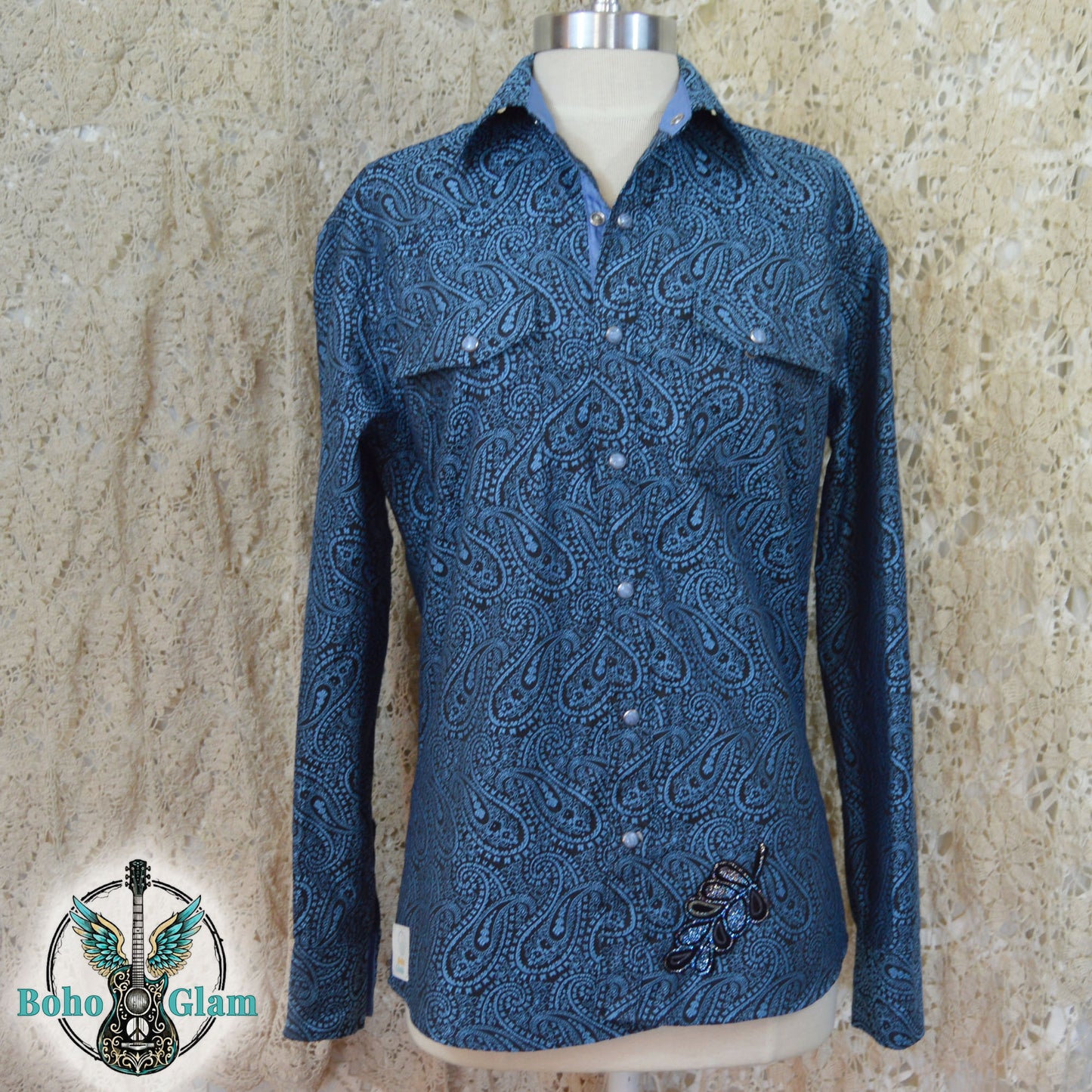 Vintage Paisley Pearl Snap - Blue Rhythm Guitar OOAK