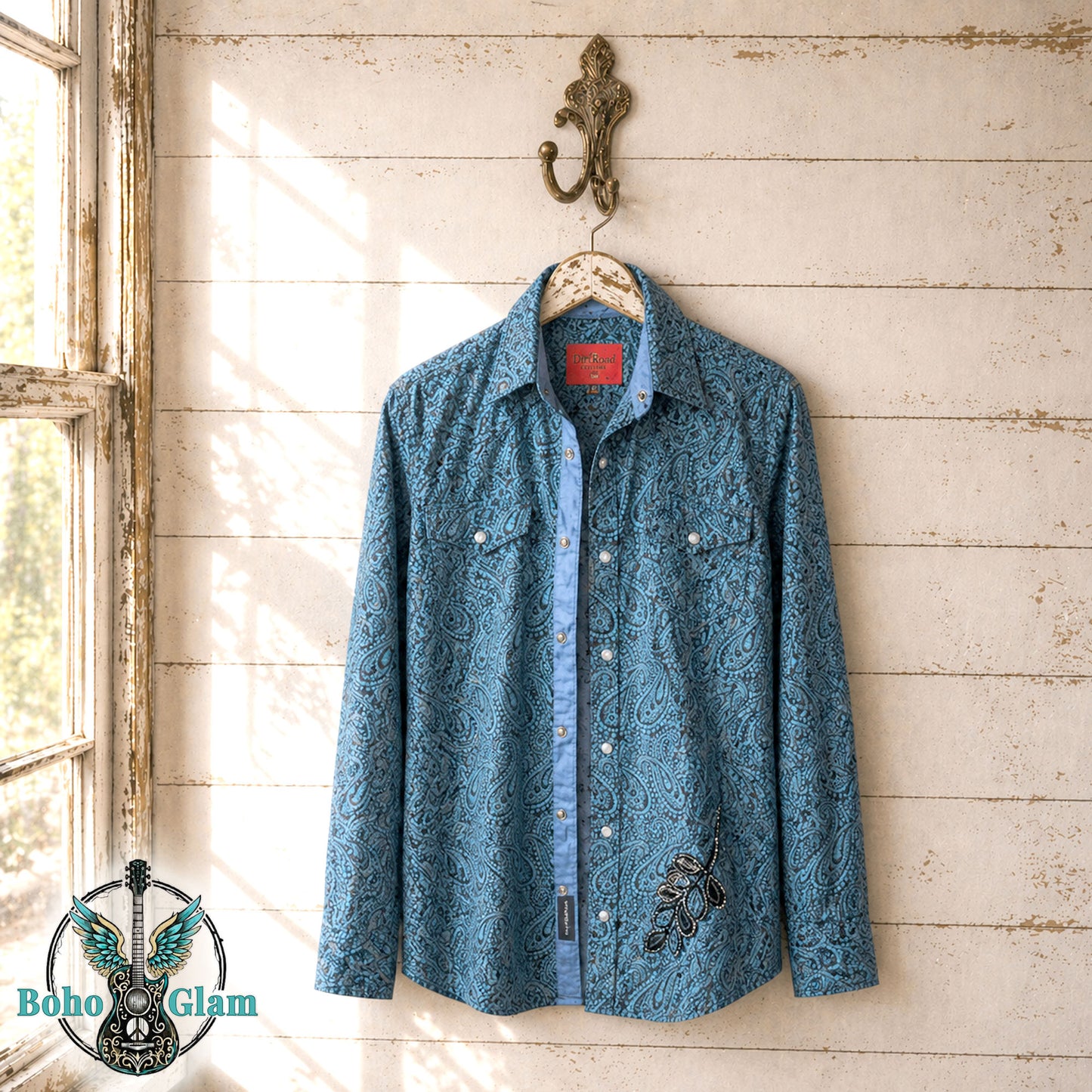 Vintage Paisley Pearl Snap - Blue Rhythm Guitar OOAK