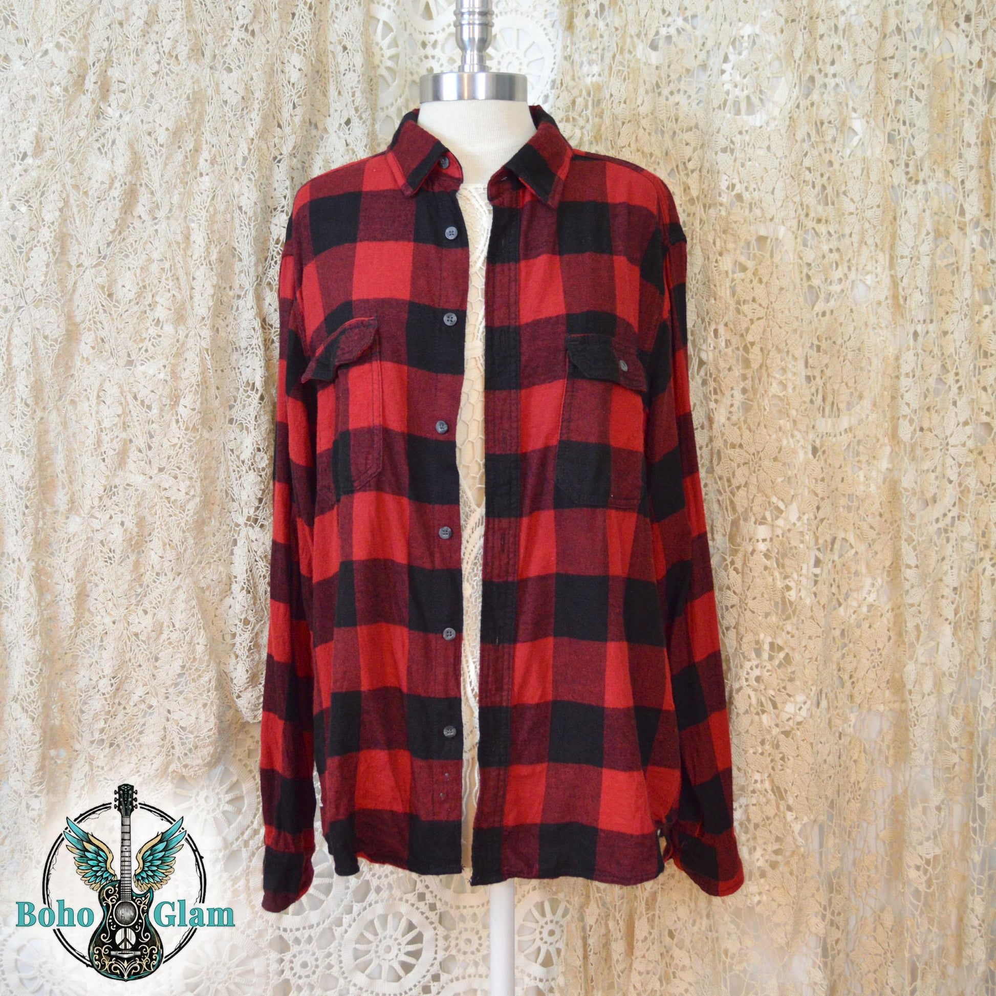 Upcycled Funny Donkey Flannel Shirt- Red Buffalo Plaid Boho - I Rolled My Eyes So Hard Graphic Applique - Men's Size XL Handcrafted Shirt