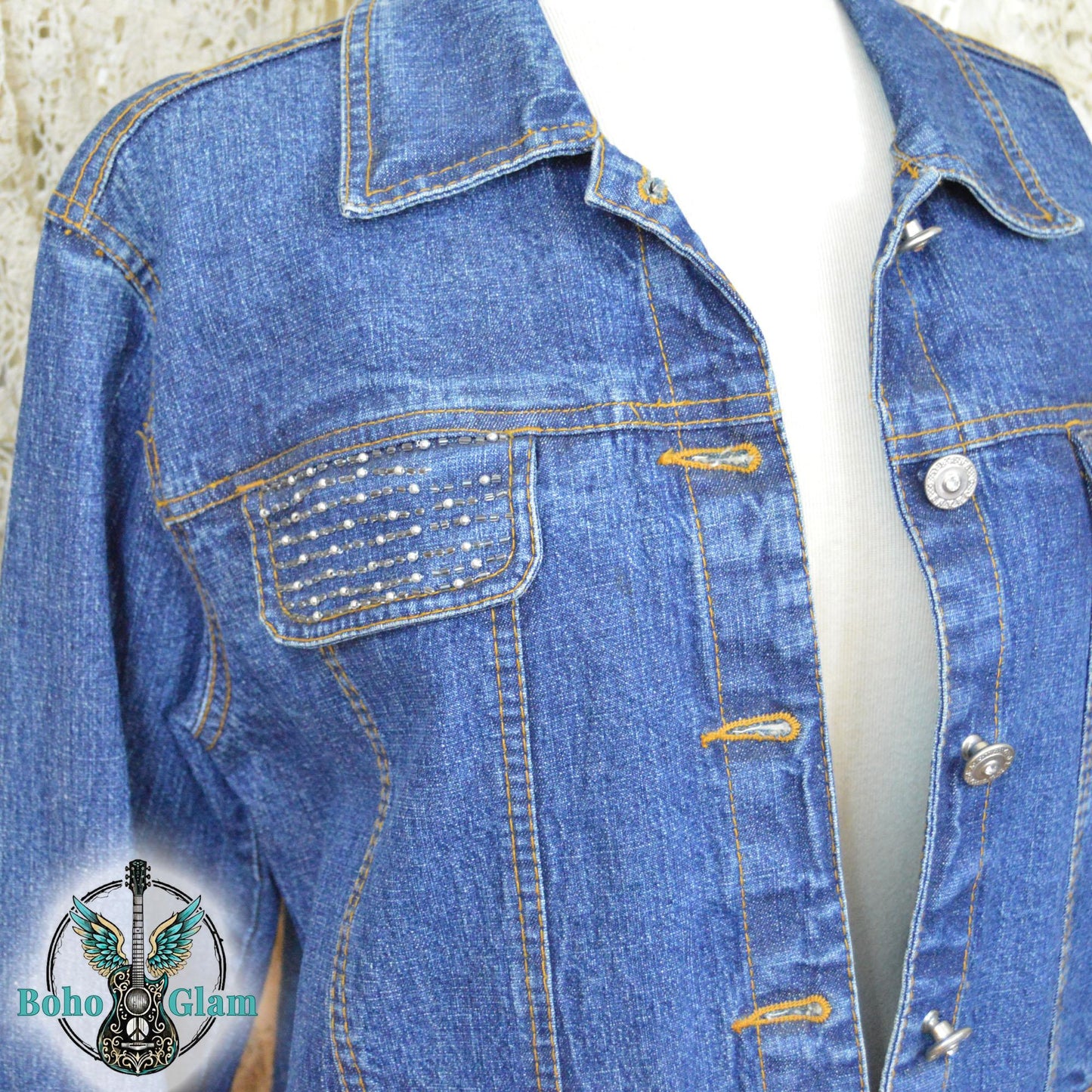 Dolly Inspired Denim Jacket, Upcycled Sequin Fringe Concert Wear