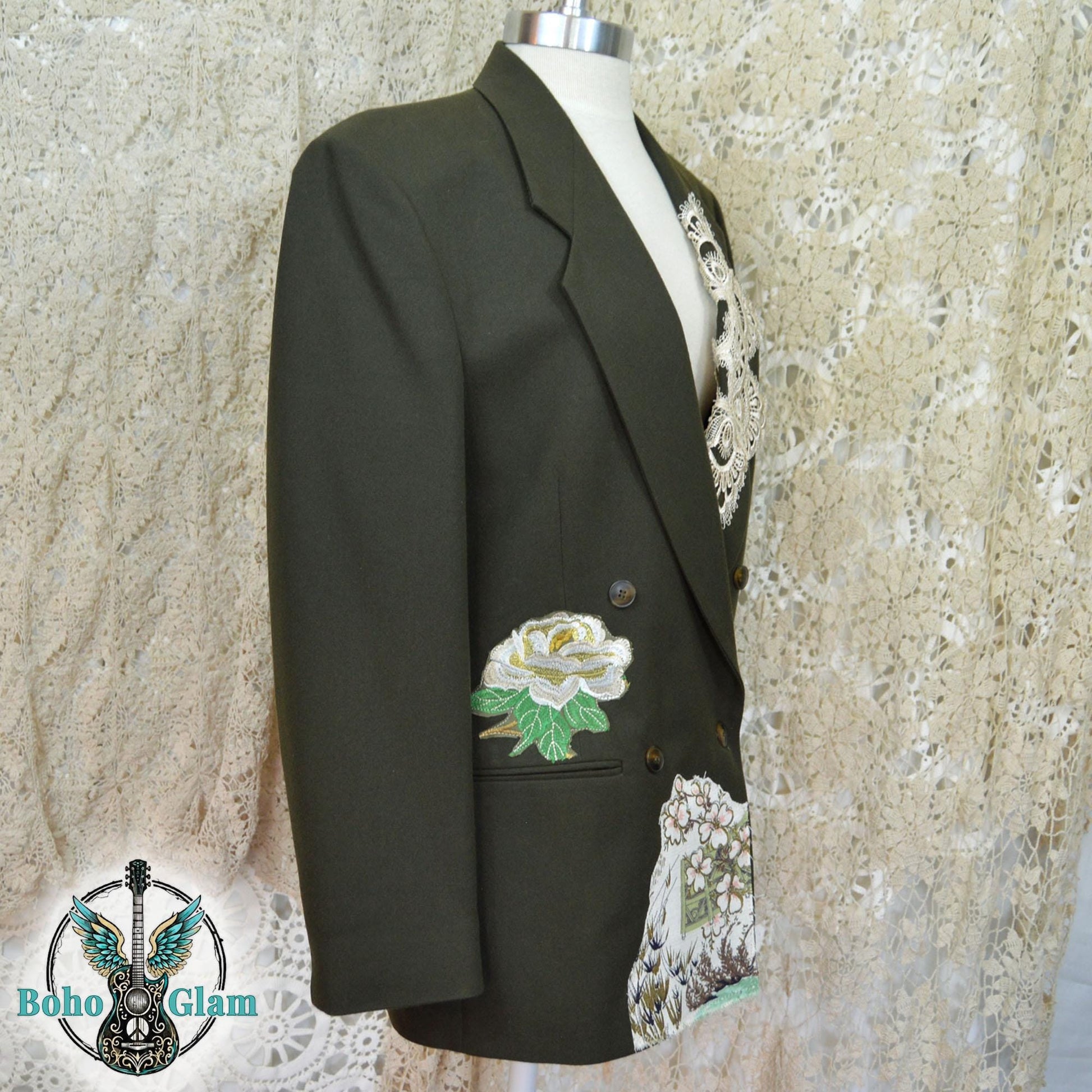 Upcycled Asian Tapestry Blazer, Embroidered Boho Statement Jacket, Wearable Art