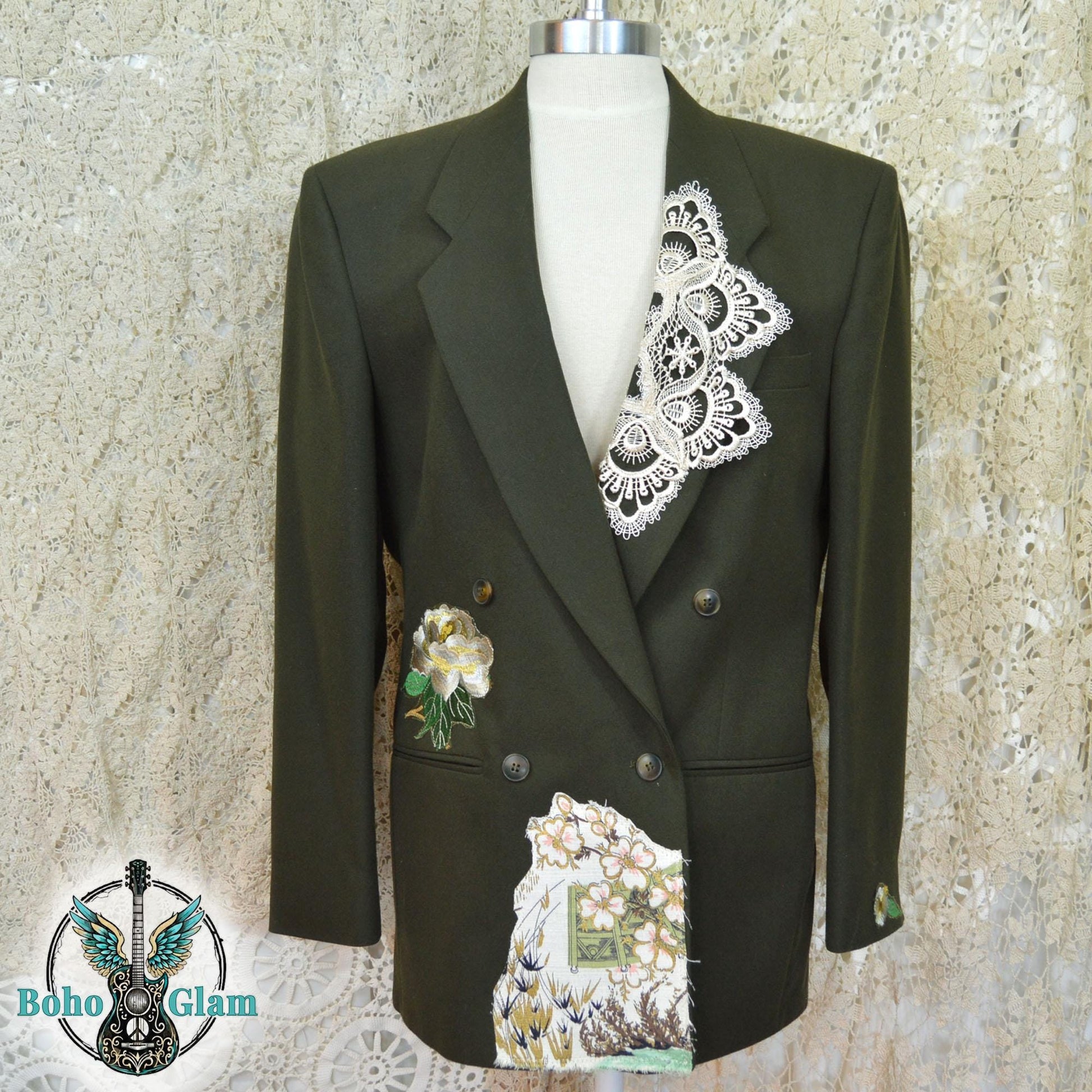 Upcycled Asian Tapestry Blazer, Embroidered Boho Statement Jacket, Wearable Art