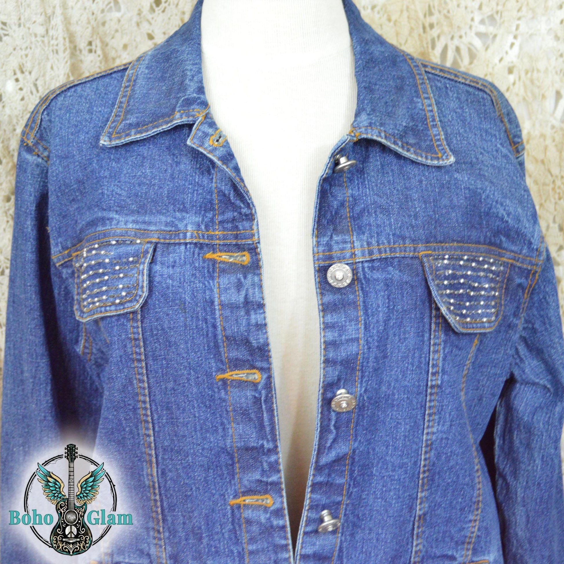 Dolly Inspired Denim Jacket, Upcycled Sequin Fringe Concert Wear