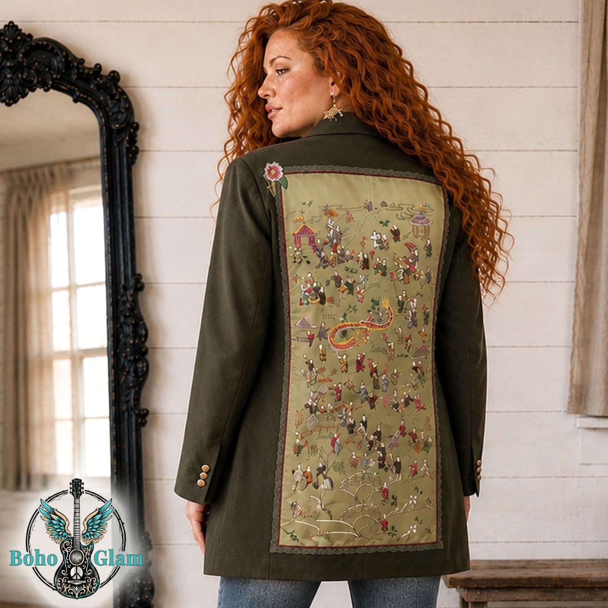 Upcycled Asian Tapestry Blazer, Embroidered Boho Statement Jacket, Wearable Art