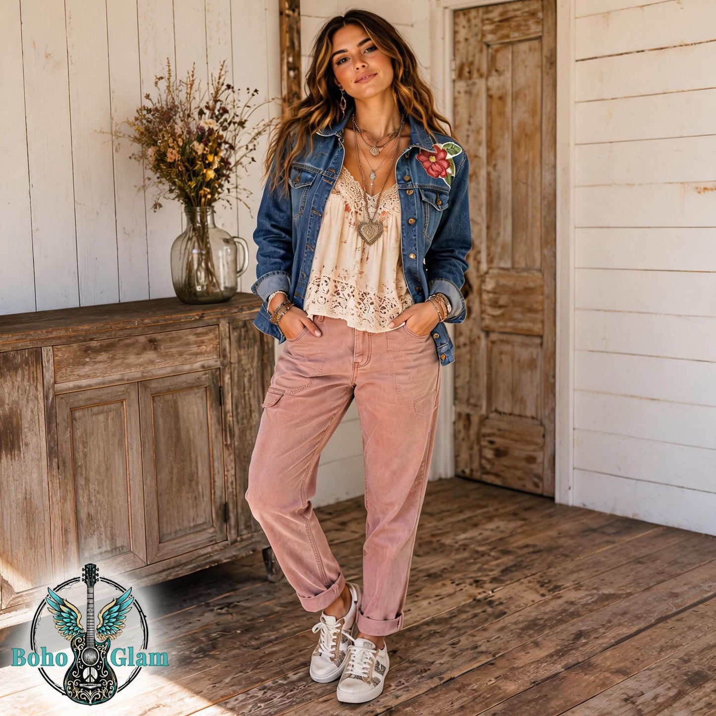 Embroidered Floral Denim Jacket, XL, Upcycled Boho Jean Jacket, Statement Back