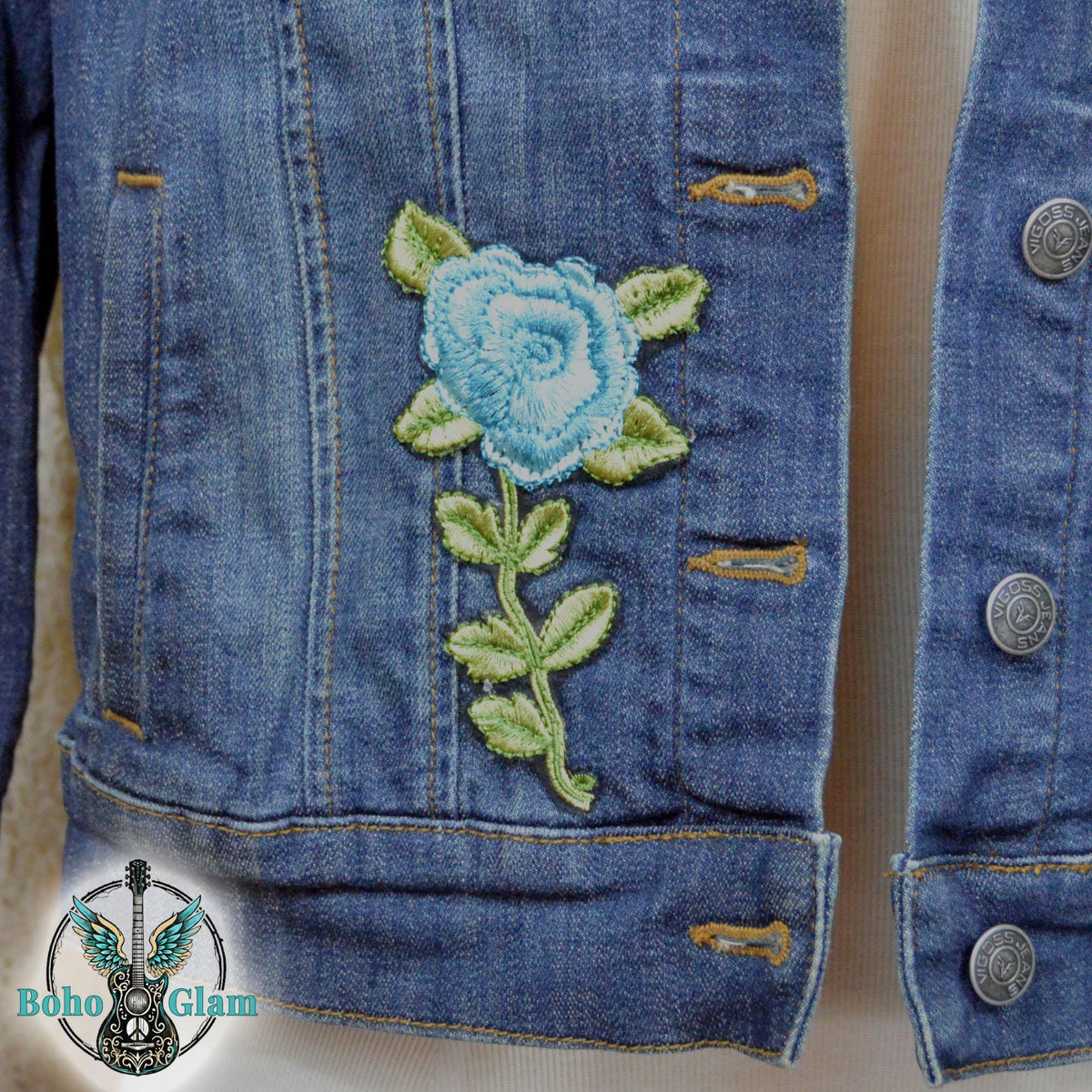Upcycled Love Jesus Denim Jacket Medium, Sacred Heart Fringe Boho
