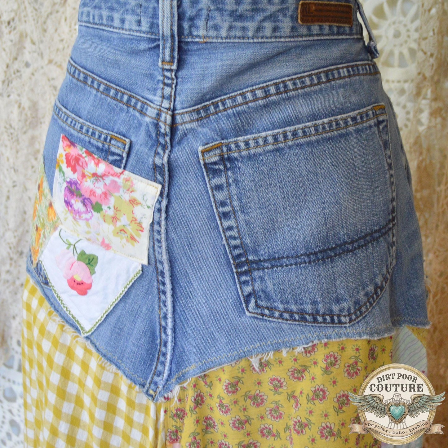 Yellow Scrappy Patchwork Skirt, Yellow and Pink, One-of-a-Kind Boho Hi Low Maxi Skirt, Custom Made to Order, Size Inclusive 4 to Plus