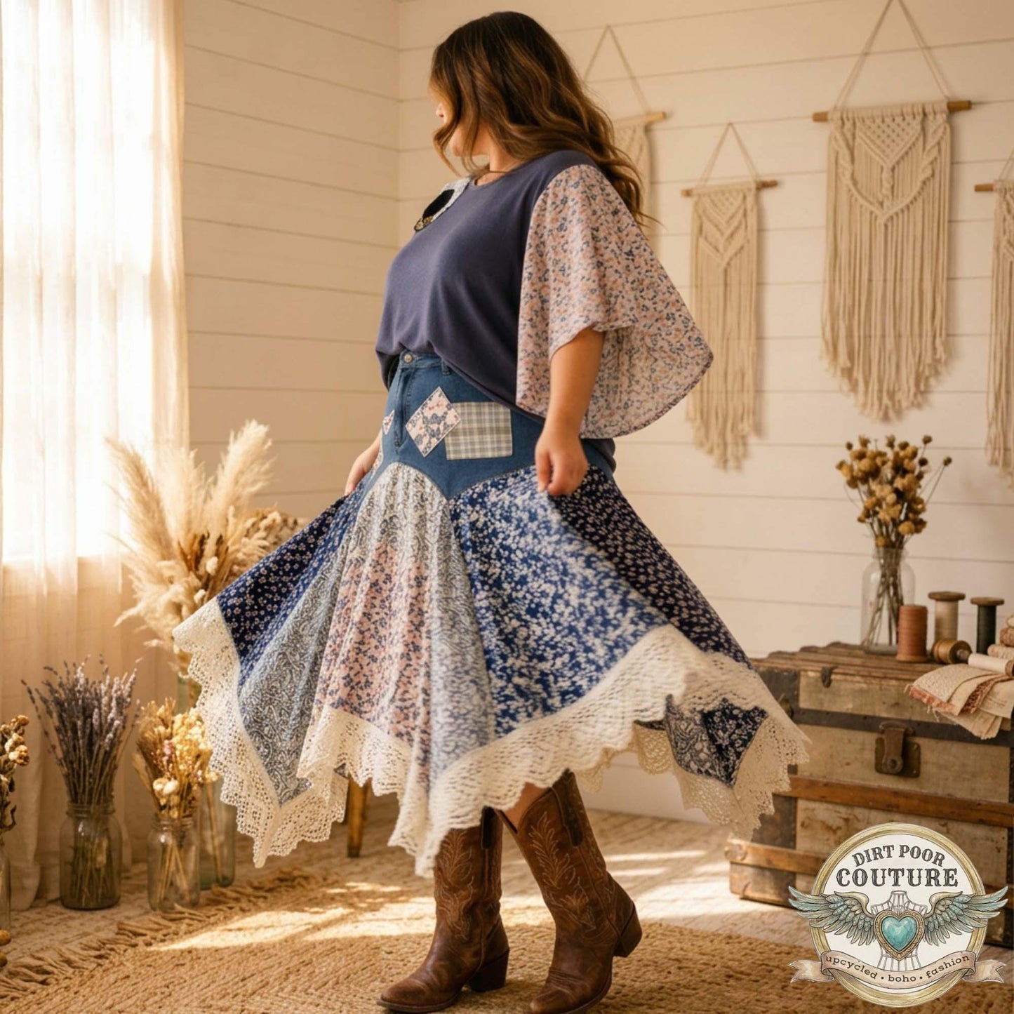 Custom Scrappy Patchwork Skirt | One-of-a-Kind Boho Hi Low Maxi Skirt | Made to Order