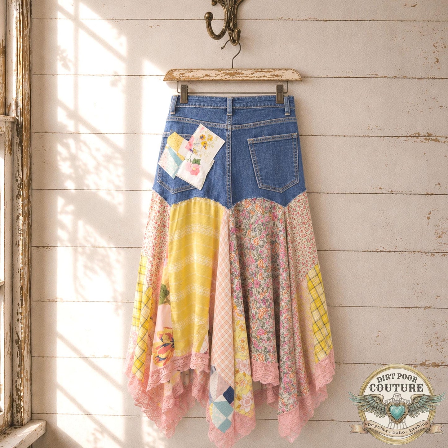 Custom Scrappy Patchwork Skirt | One-of-a-Kind Boho Hi Low Maxi Skirt | Made to Order