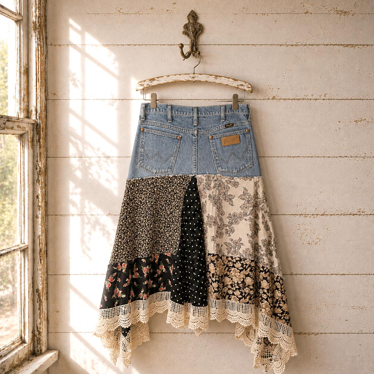 Custom Scrappy Patchwork Skirt | One-of-a-Kind Boho Hi Low Maxi Skirt | Made to Order