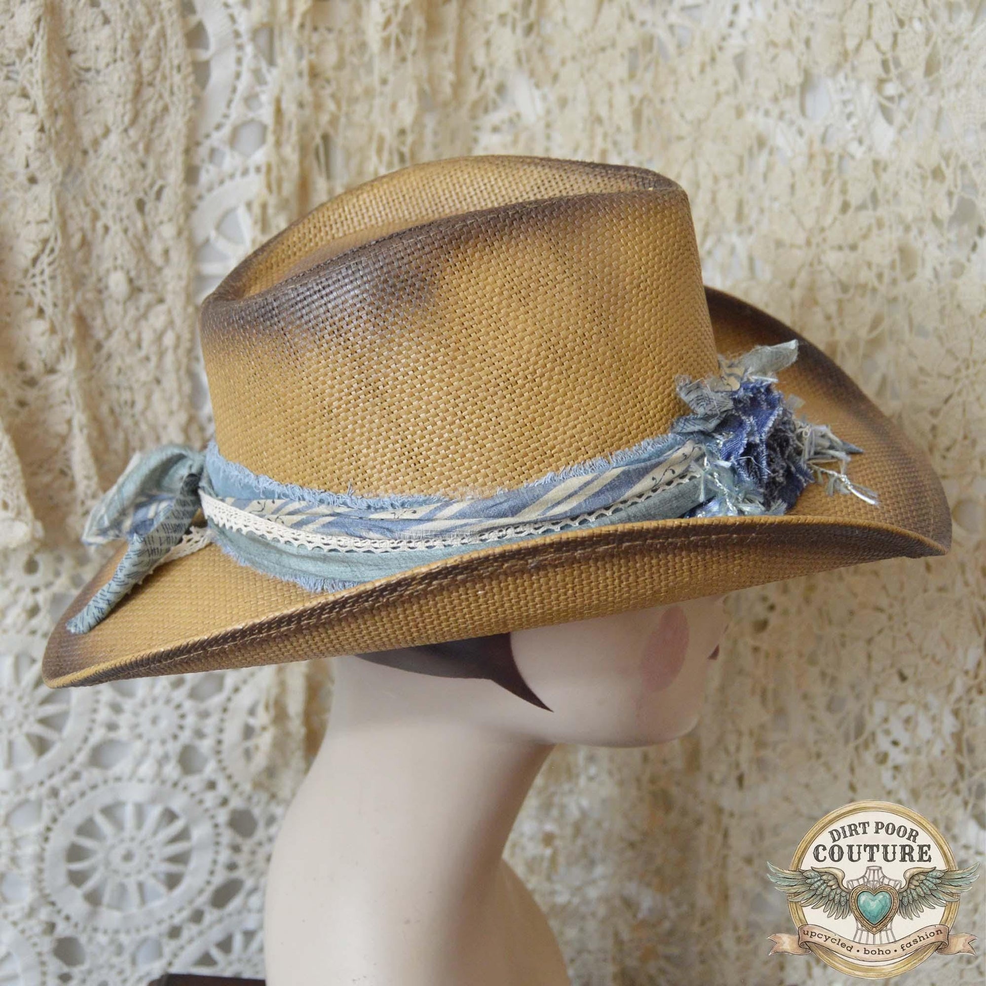 Boho Cowgirl Hat for Women, Distressed Western Hat, One of a Kind Sari Silk Cowboy Hat, Festival Fashion, Willow