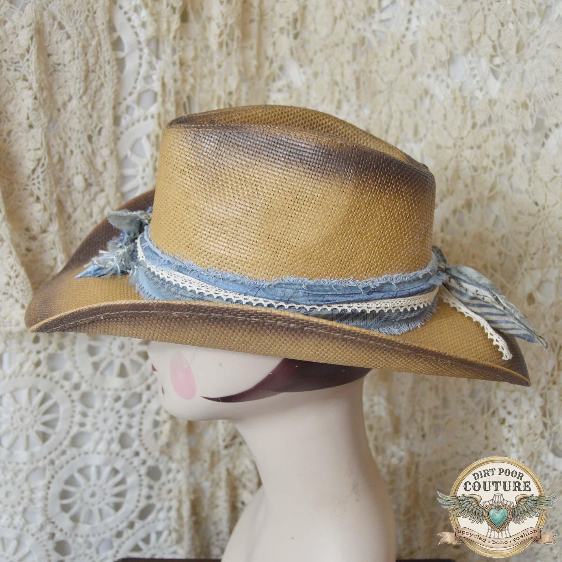 Boho Cowgirl Hat for Women, Distressed Western Hat, One of a Kind Sari Silk Cowboy Hat, Festival Fashion, Willow