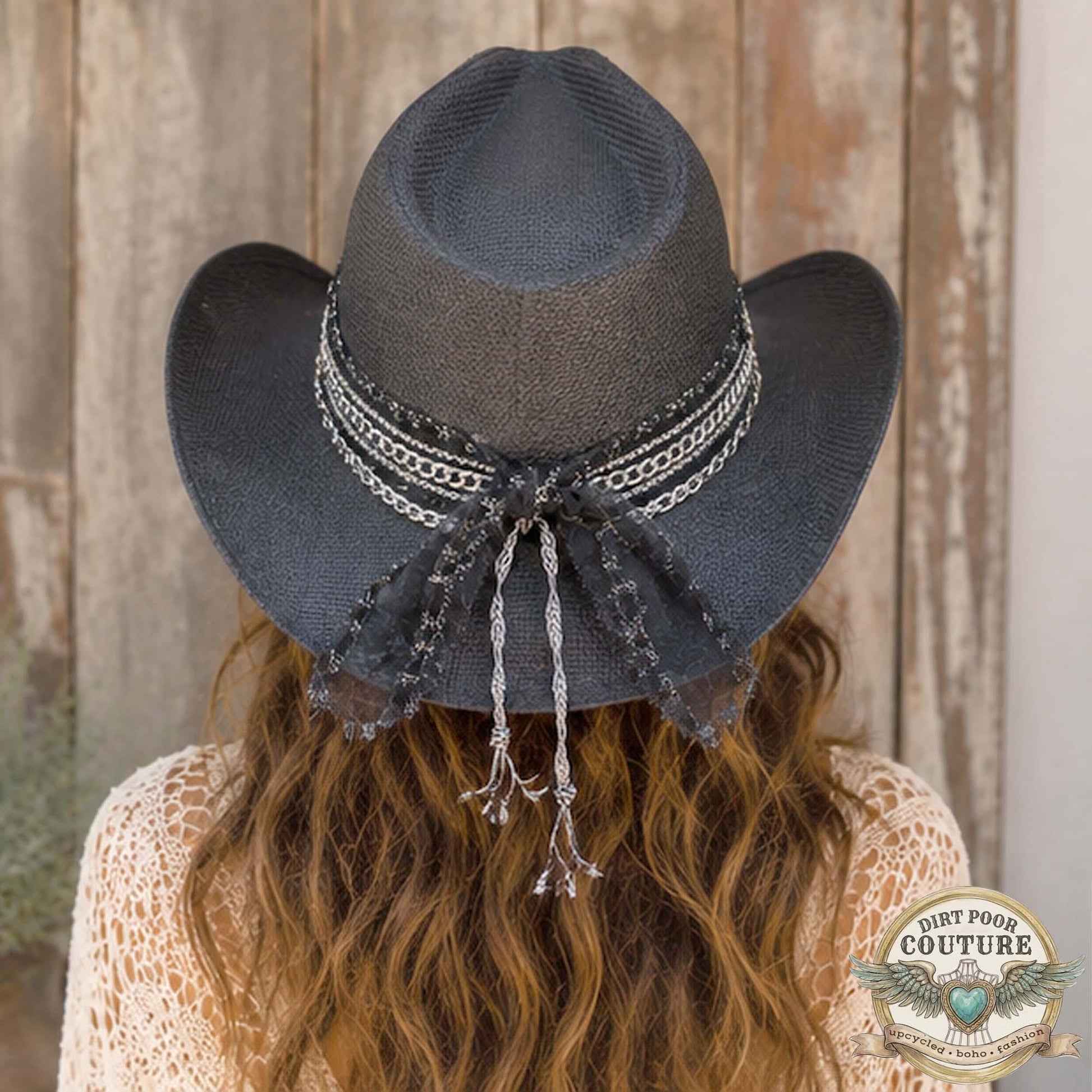 Black Boho Cowgirl Hat, One of a Kind Western Hat, Gothic Western Hat, Artisan Festival Hat, Eliza