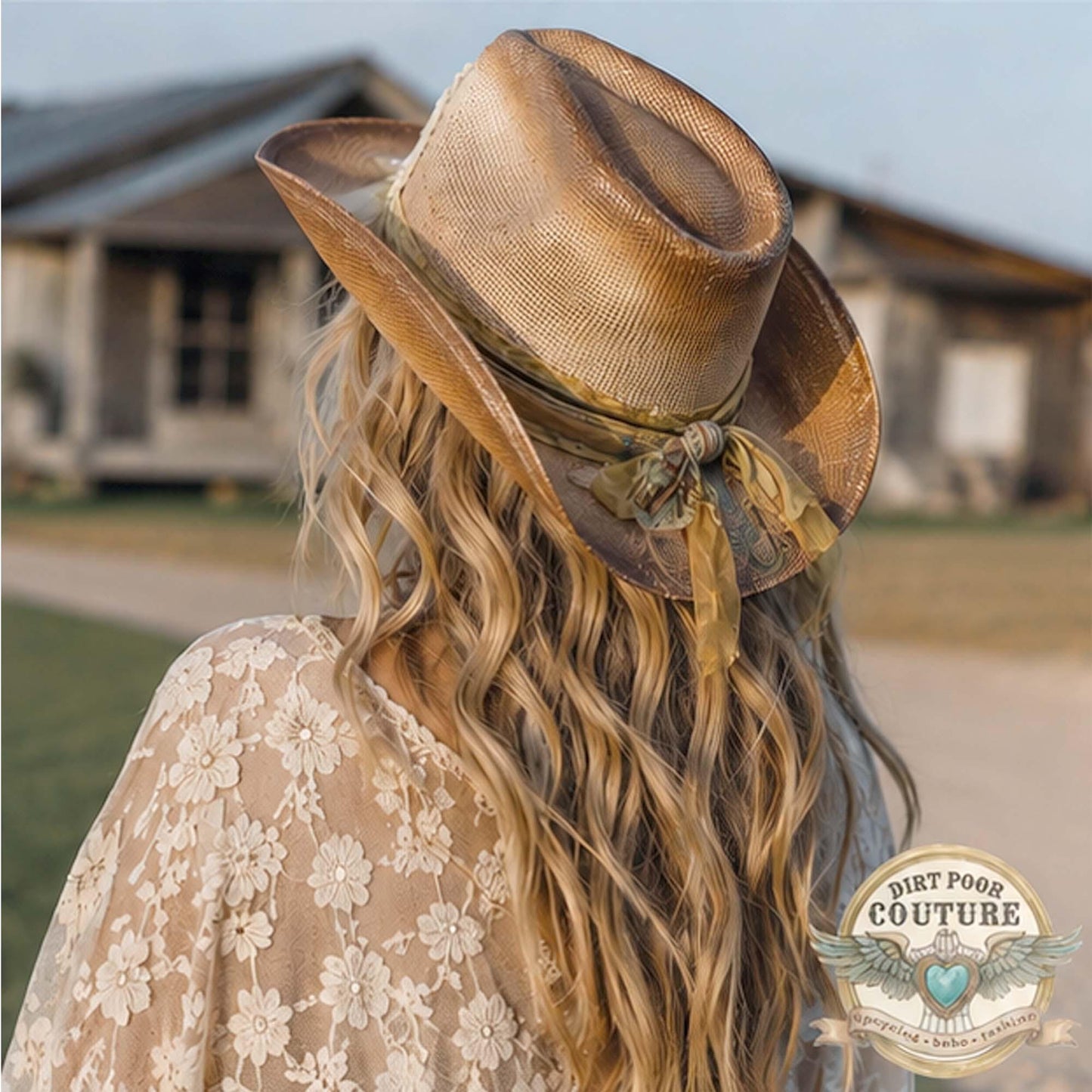 Distressed Blush Cowgirl Hat, One of a Kind Boho Western Hat, Vintage Sari Silk Hat, Romantic Prairie Hat, Clara