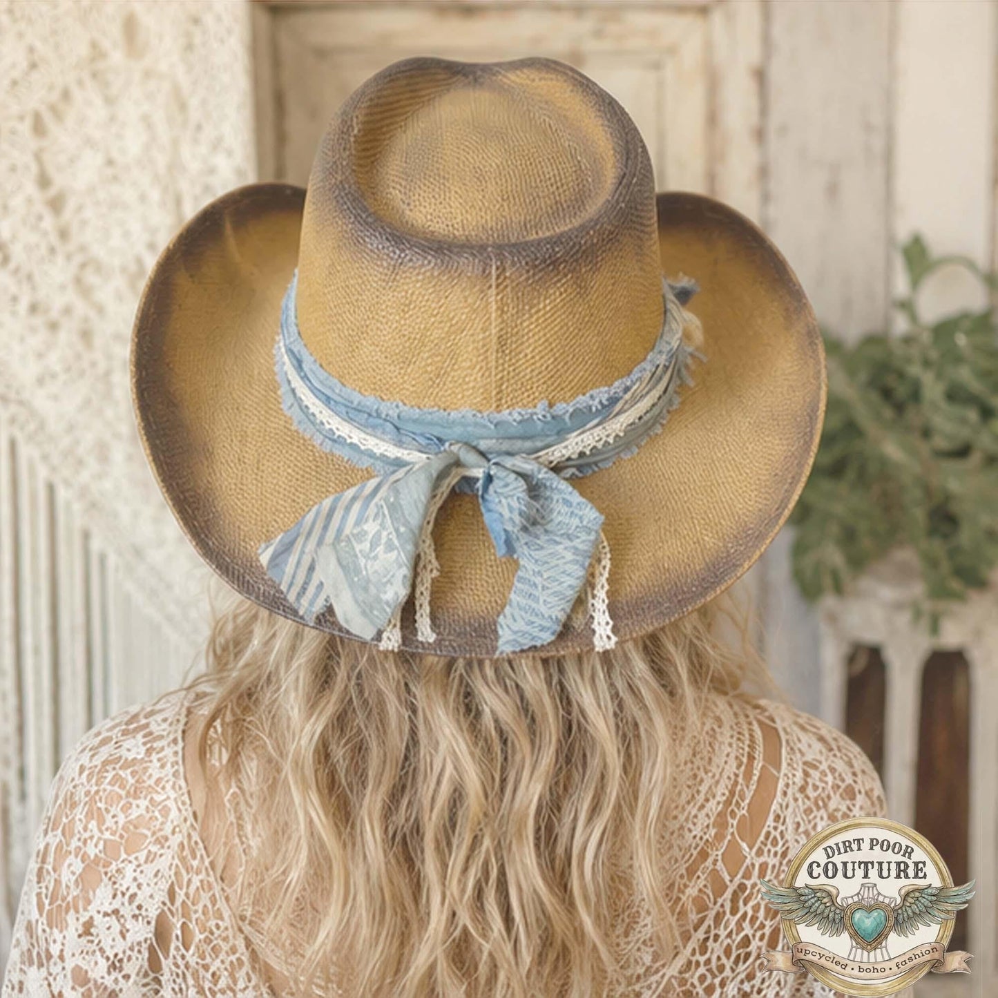 Boho Cowgirl Hat for Women, Distressed Western Hat, One of a Kind Sari Silk Cowboy Hat, Festival Fashion, Willow