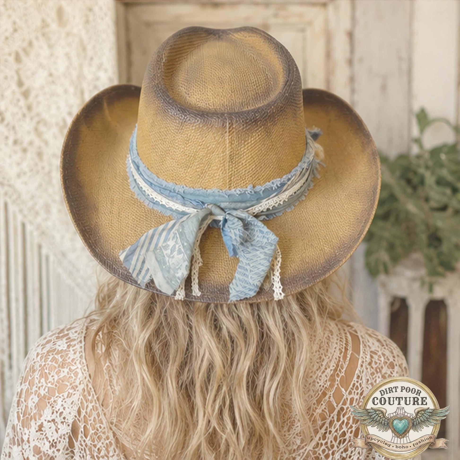 Boho Cowgirl Hat for Women, Distressed Western Hat, One of a Kind Sari Silk Cowboy Hat, Festival Fashion, Willow