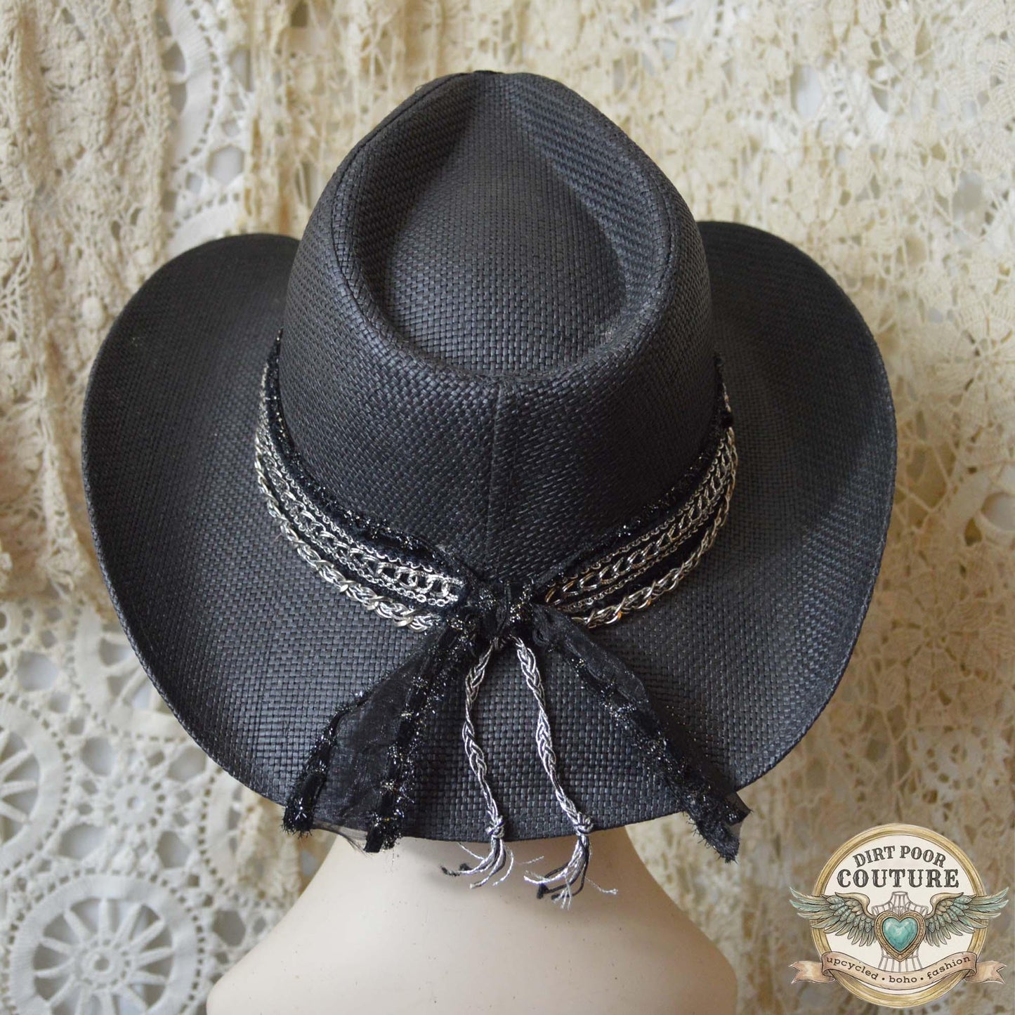 Black Boho Cowgirl Hat, One of a Kind Western Hat, Gothic Western Hat, Artisan Festival Hat, Eliza