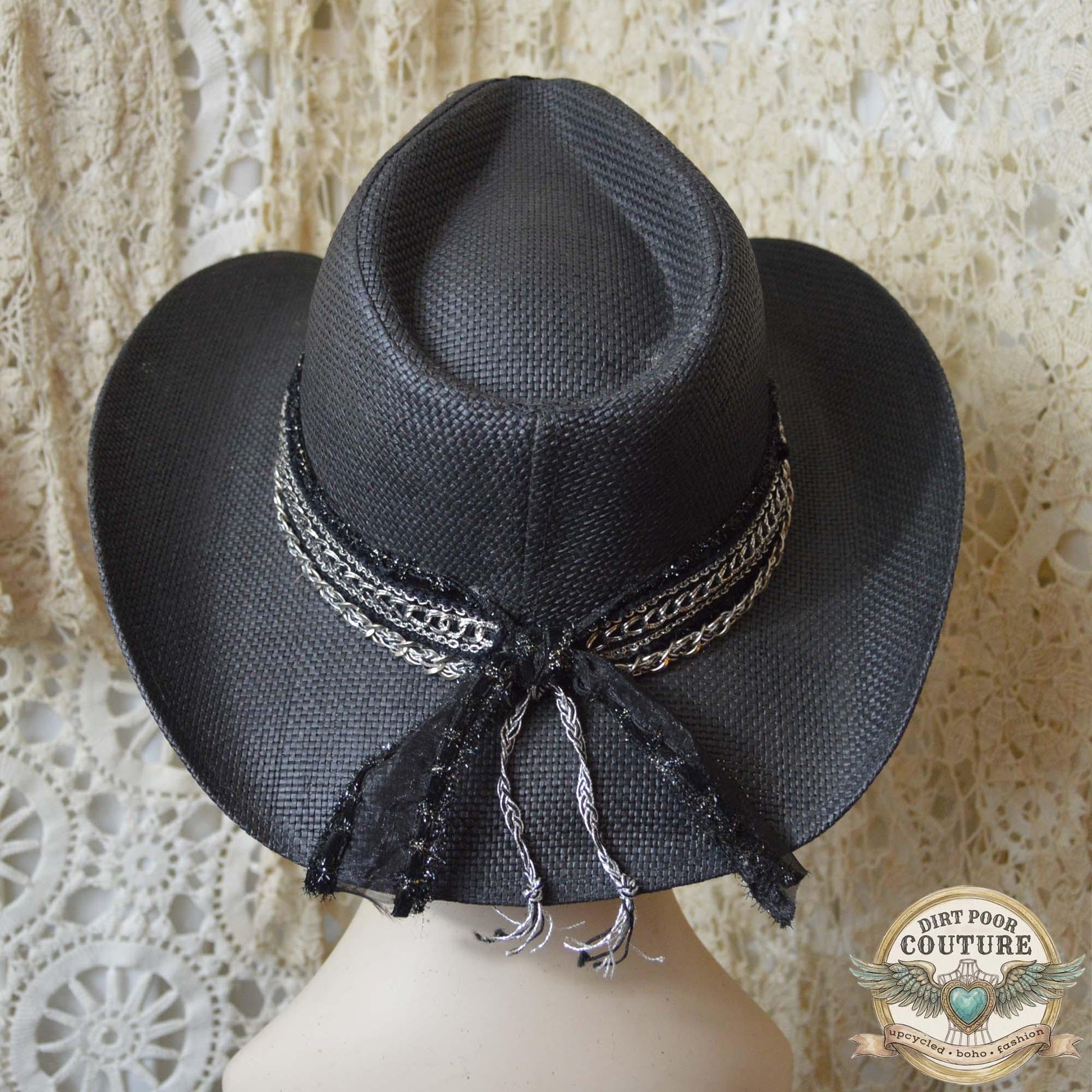 Black Boho Cowgirl Hat, One of a Kind Western Hat, Gothic Western Hat, Artisan Festival Hat, Eliza