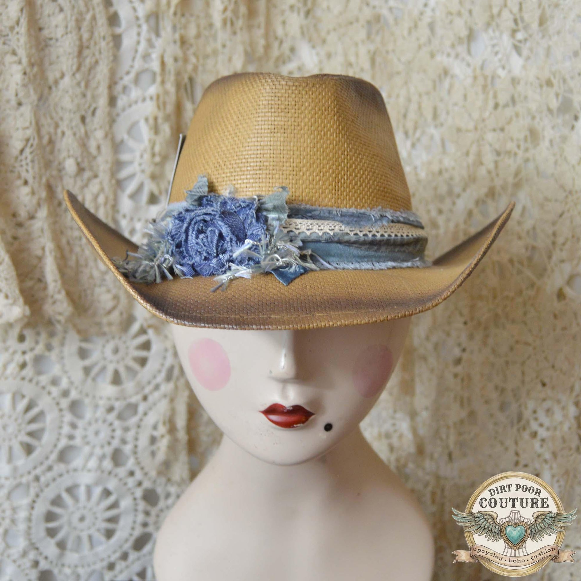 Boho Cowgirl Hat for Women, Distressed Western Hat, One of a Kind Sari Silk Cowboy Hat, Festival Fashion, Willow