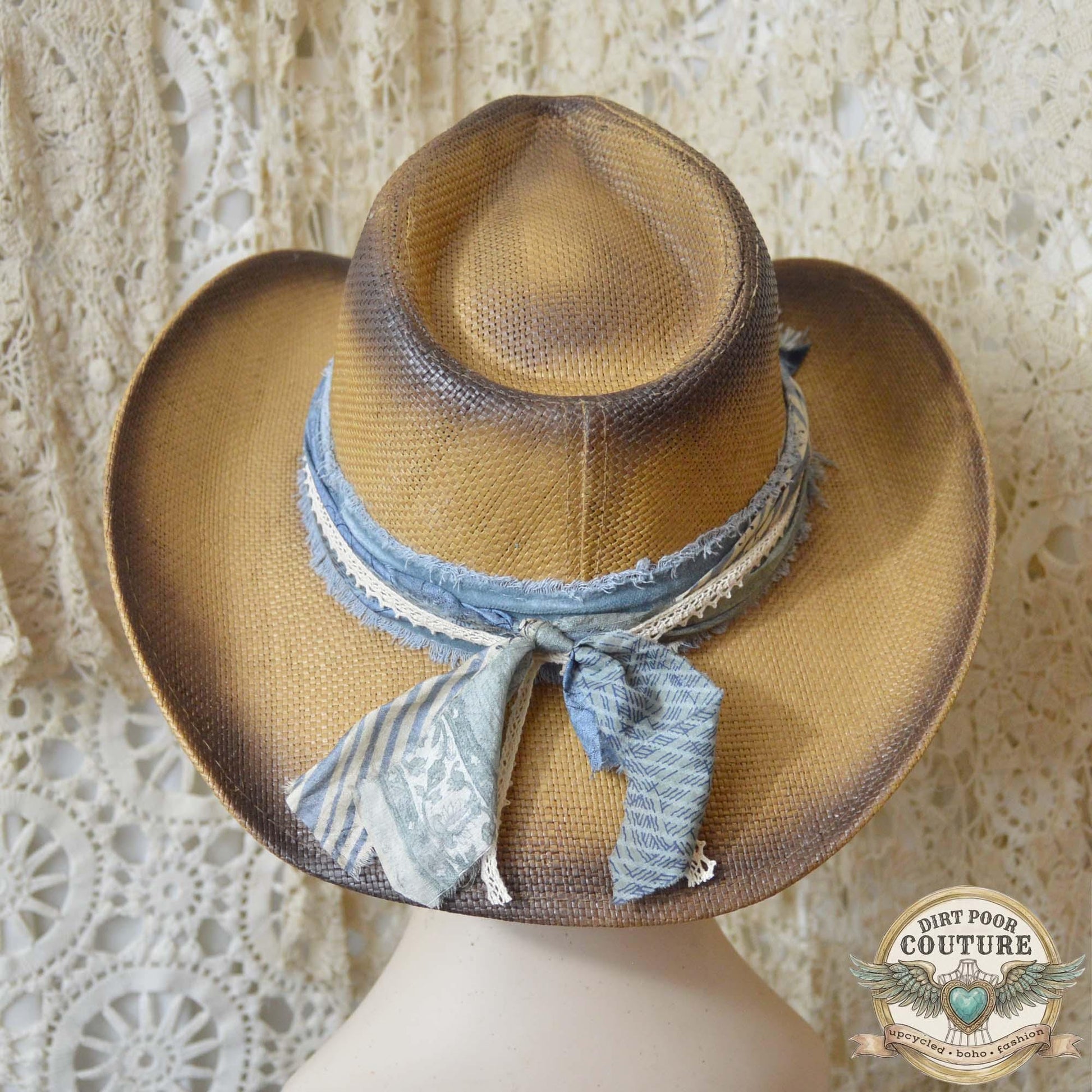 Boho Cowgirl Hat for Women, Distressed Western Hat, One of a Kind Sari Silk Cowboy Hat, Festival Fashion, Willow