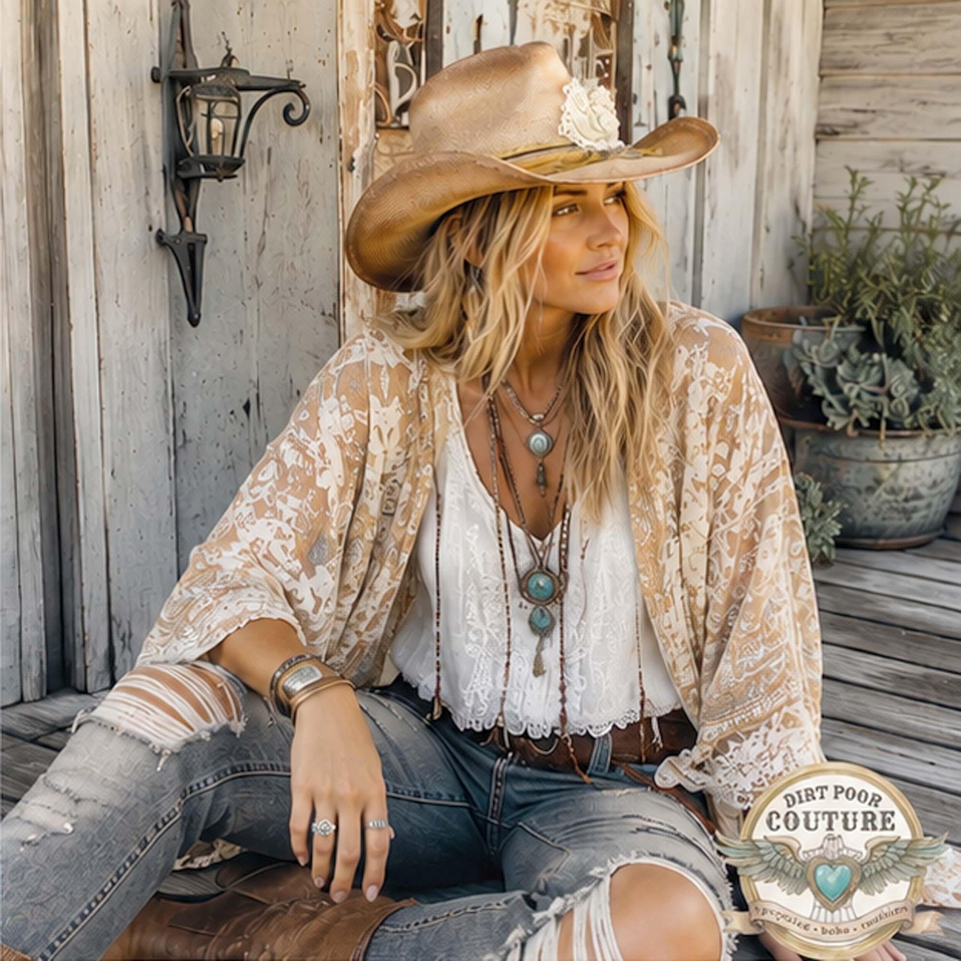 Distressed Blush Cowgirl Hat, One of a Kind Boho Western Hat, Vintage Sari Silk Hat, Romantic Prairie Hat, Clara
