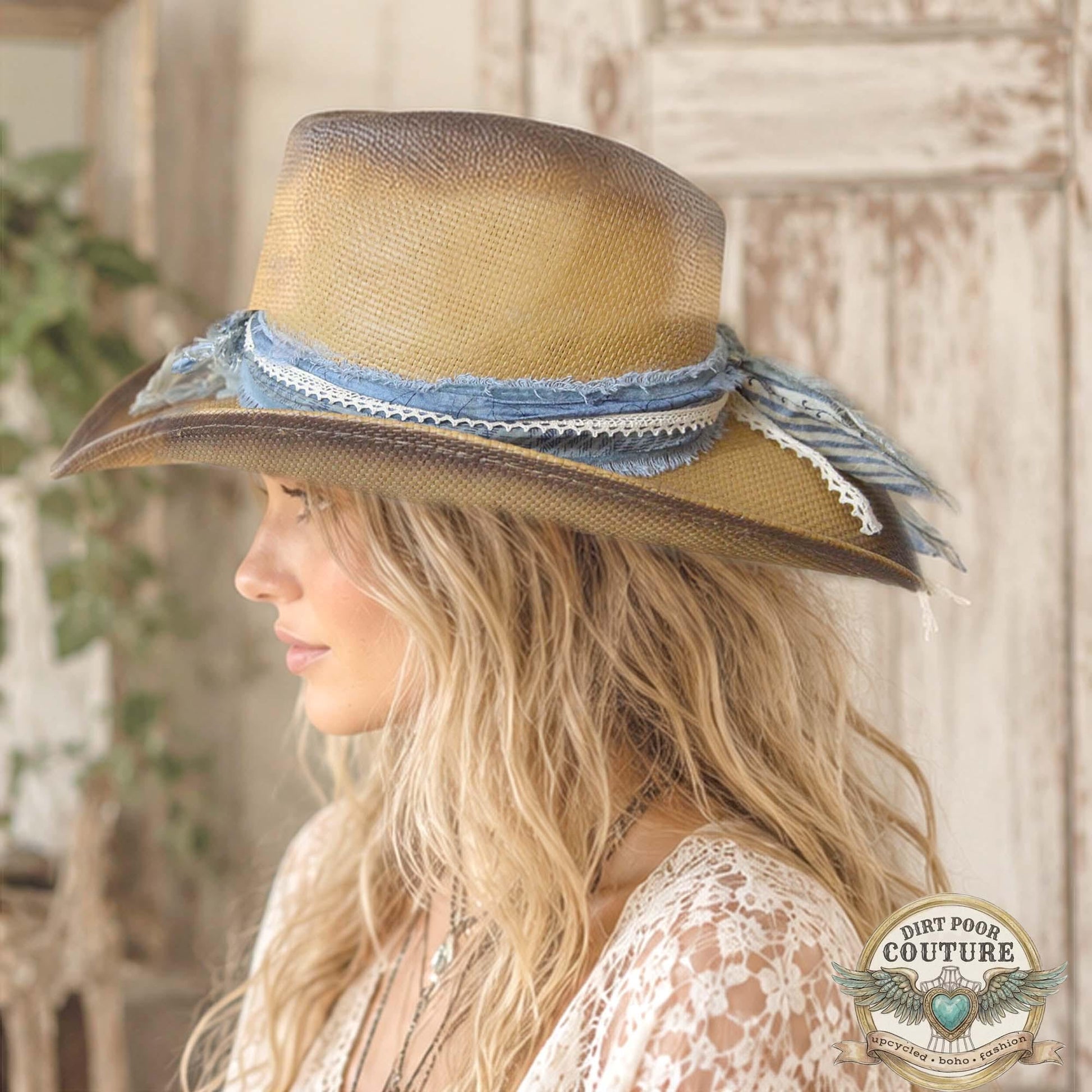 Boho Cowgirl Hat for Women, Distressed Western Hat, One of a Kind Sari Silk Cowboy Hat, Festival Fashion, Willow