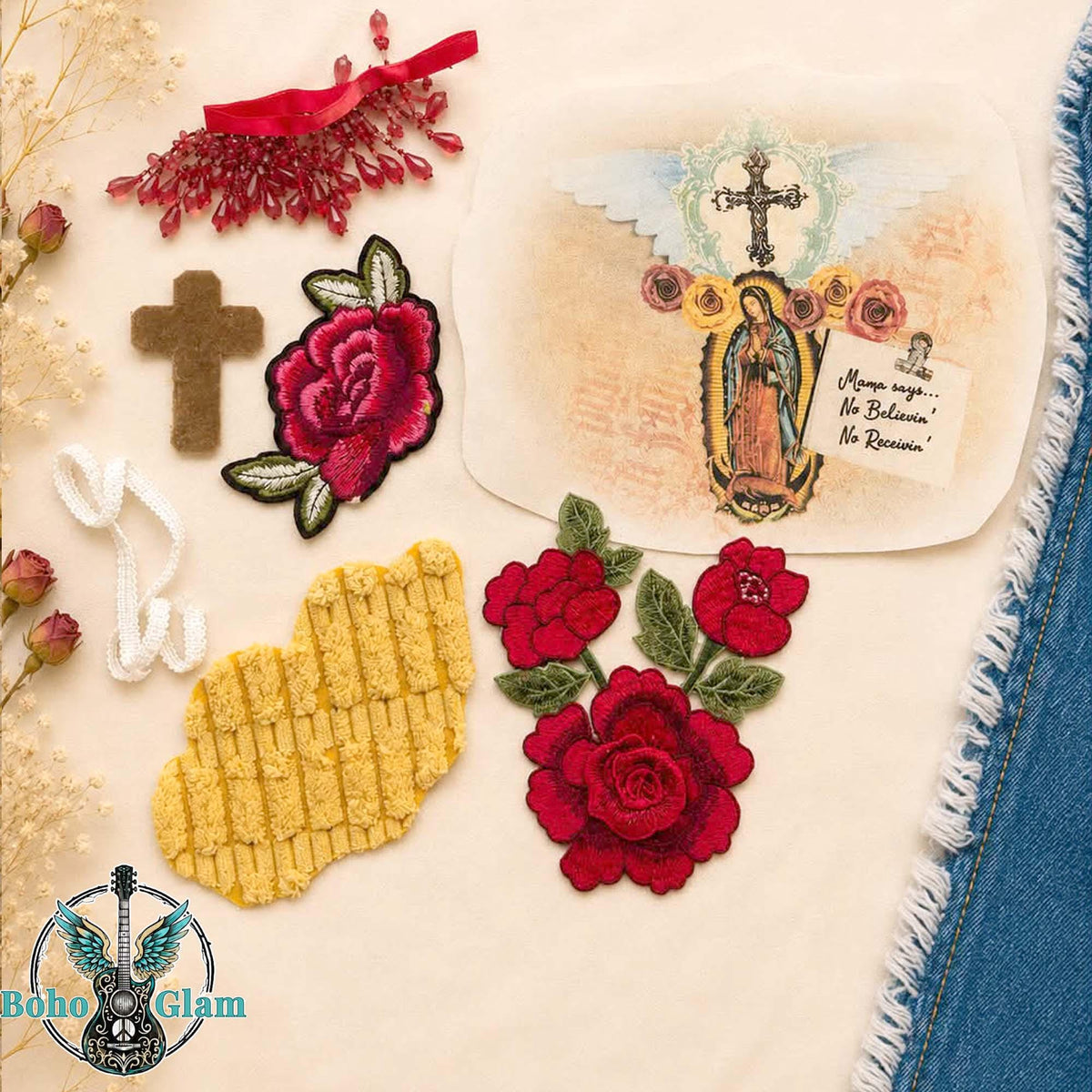 Sacred Rose #004-RB Premium DIY Western Patch & Upcycling Kit
