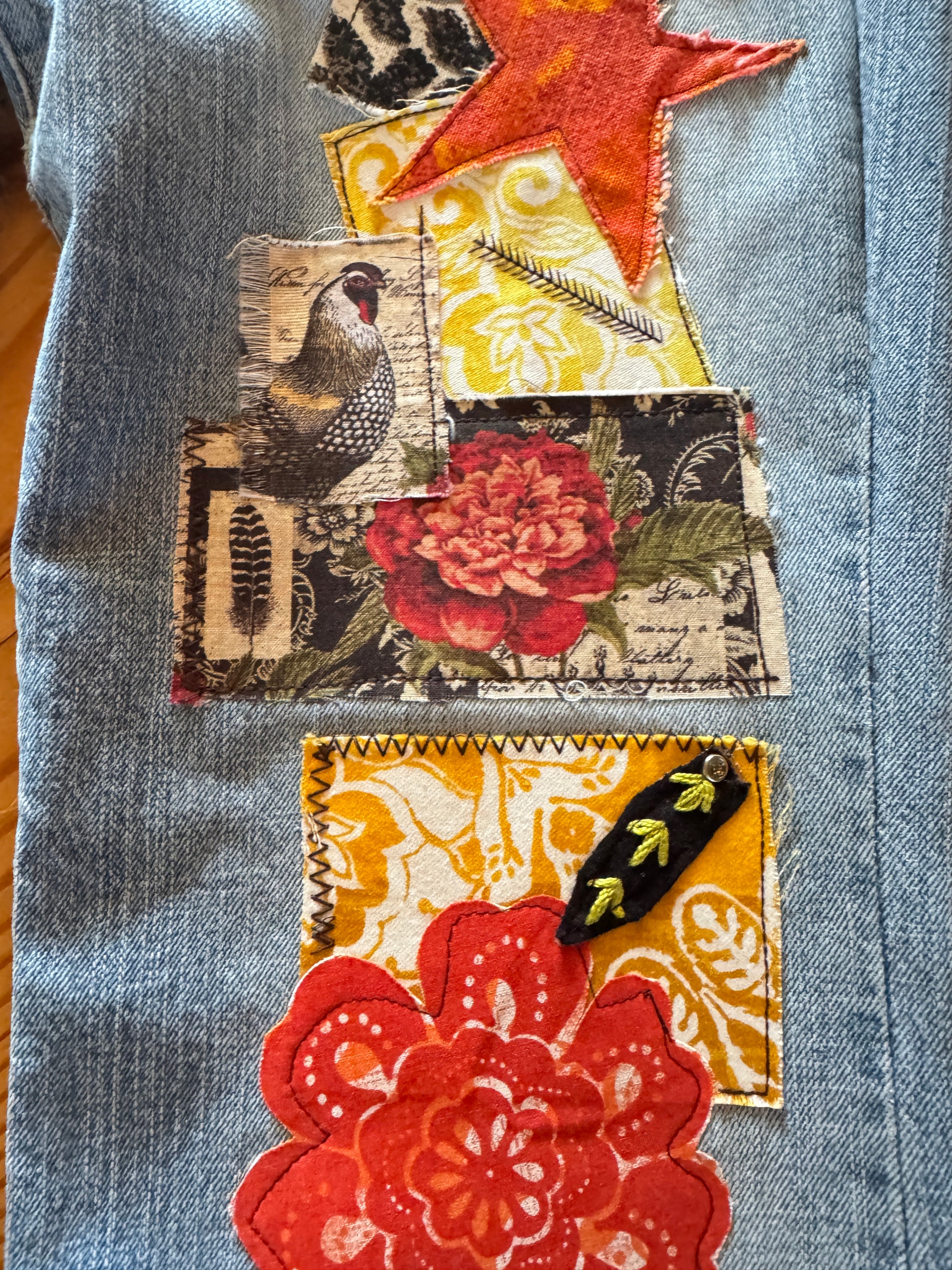 custom patchwork fabrics on jeans
