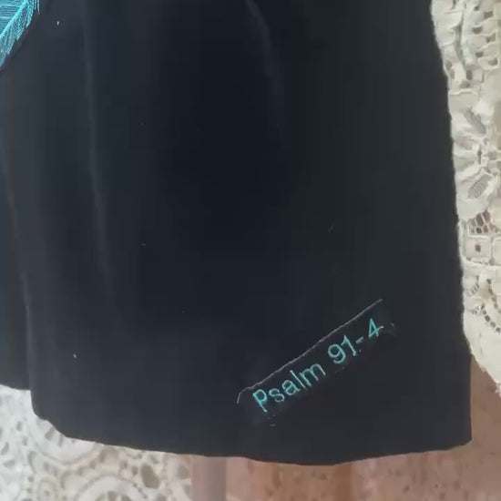Upcycled Velvet Blazer, Boho Lace Flare Sleeves, Bird Art, Psalm 91:4