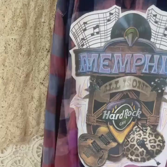 Men's 3XL Tall Bleached Flannel Shirt – Memphis Hard Rock Cafe Graphic Boho Top