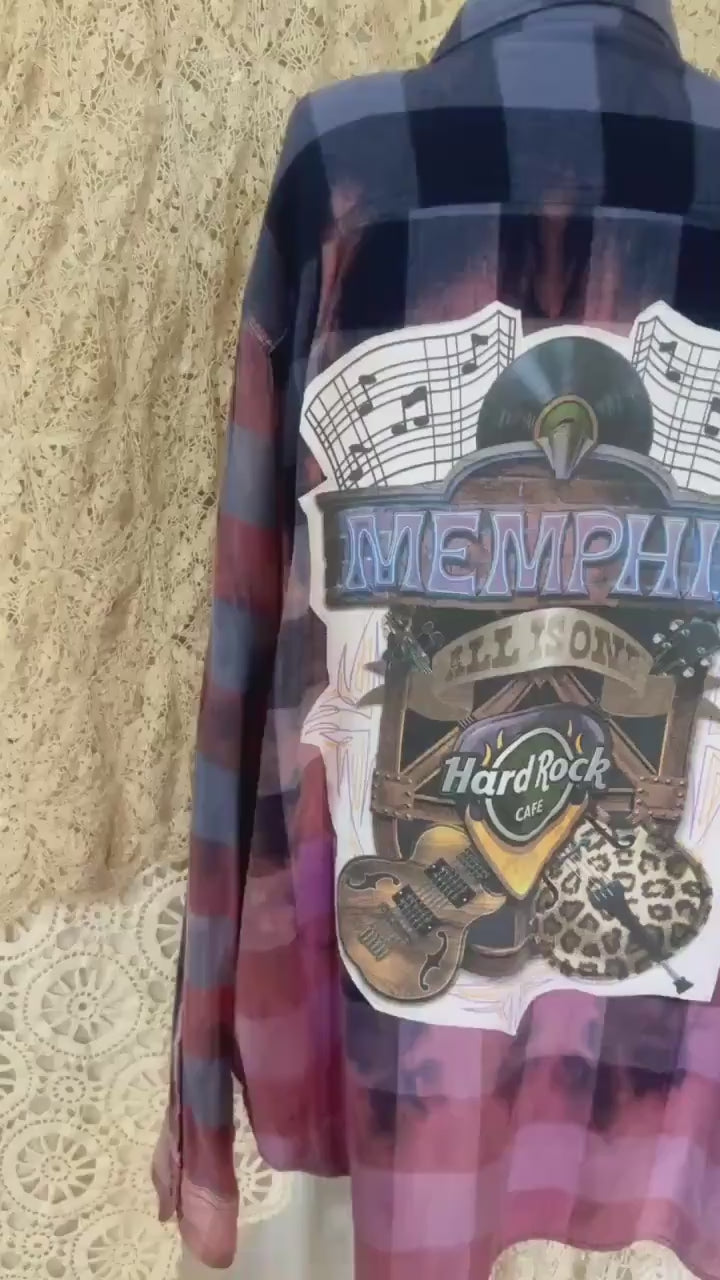 Men's 3XL Tall Bleached Flannel Shirt – Memphis Hard Rock Cafe Graphic Boho Top