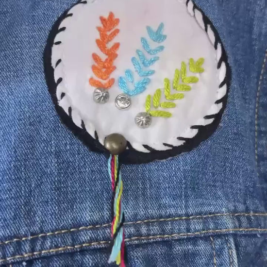 Fringe Headdress Denim Jacket Medium Petite, Upcycled Boho Western Jean Jacket