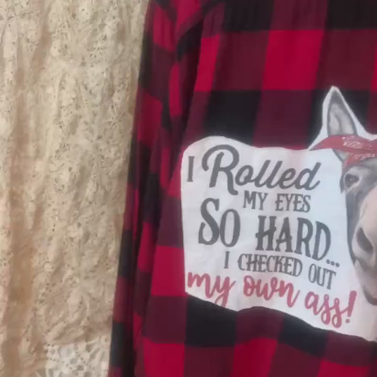 Upcycled Red Buffalo Plaid Flannel Shirt – Donkey Graphic Applique (Men's XL)