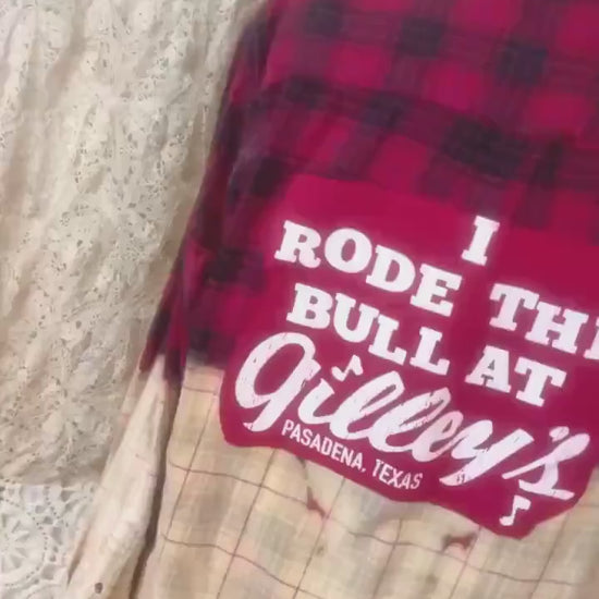 Bleached Flannel Shirt Gilley's Pasadena Texas Retro Graphic Upcycled Boho Large