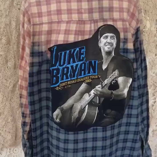 Luke Bryan Dirt Road Tour Flannel Shirt – Bleached Plaid Country Music Top (XL)